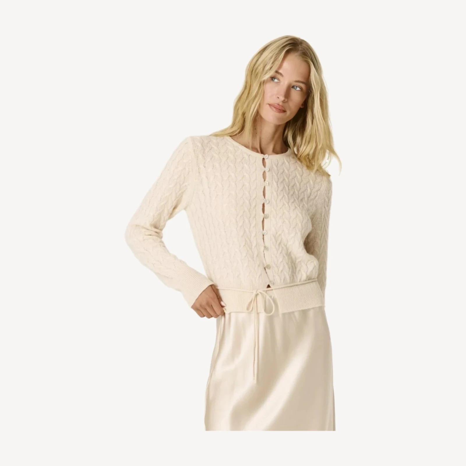 SARA CASHMERE CABLEKNIT CARDIGAN - VINTAGE CREAM