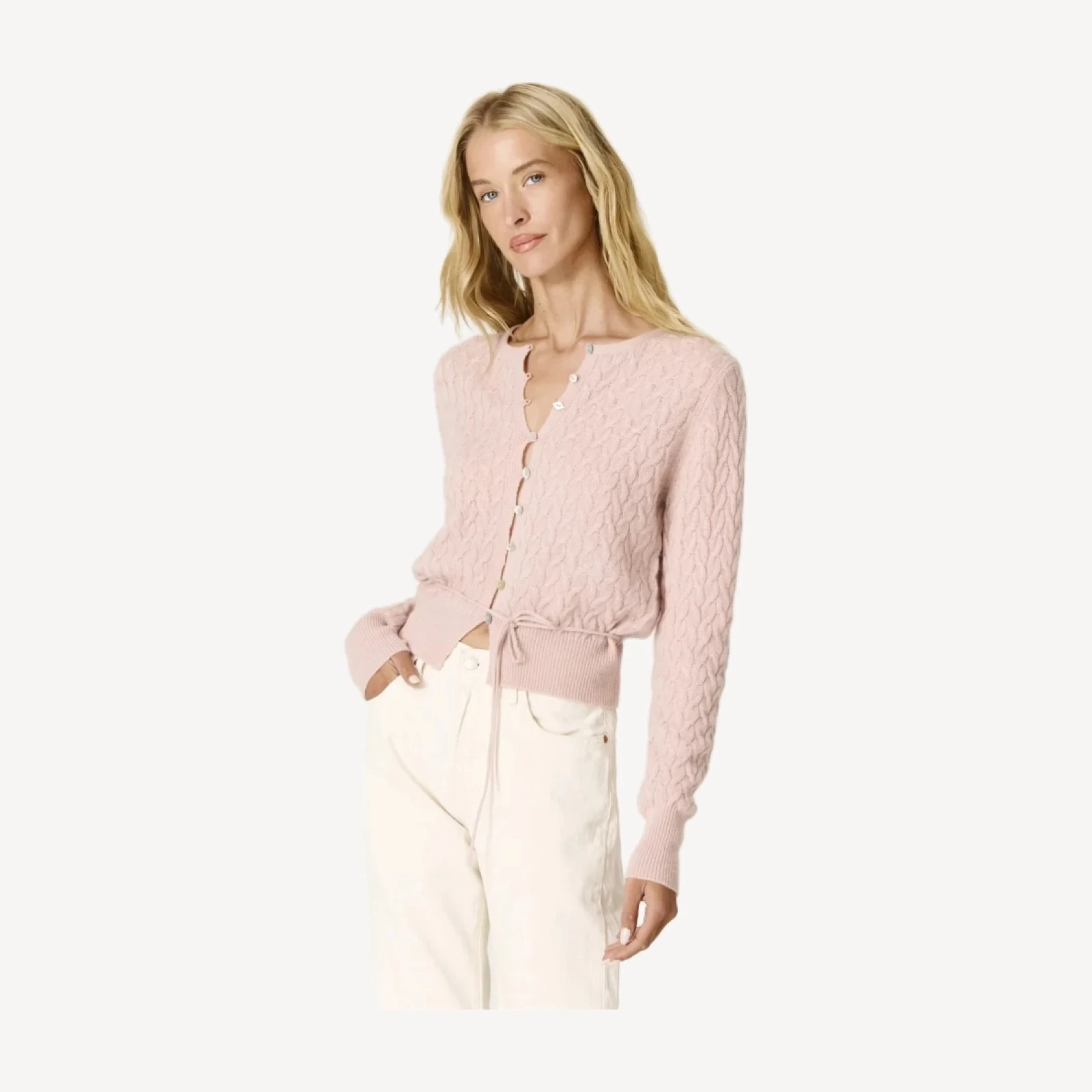 SARA CASHMERE CABLEKNIT CARDIGAN - ROSETTE PINK