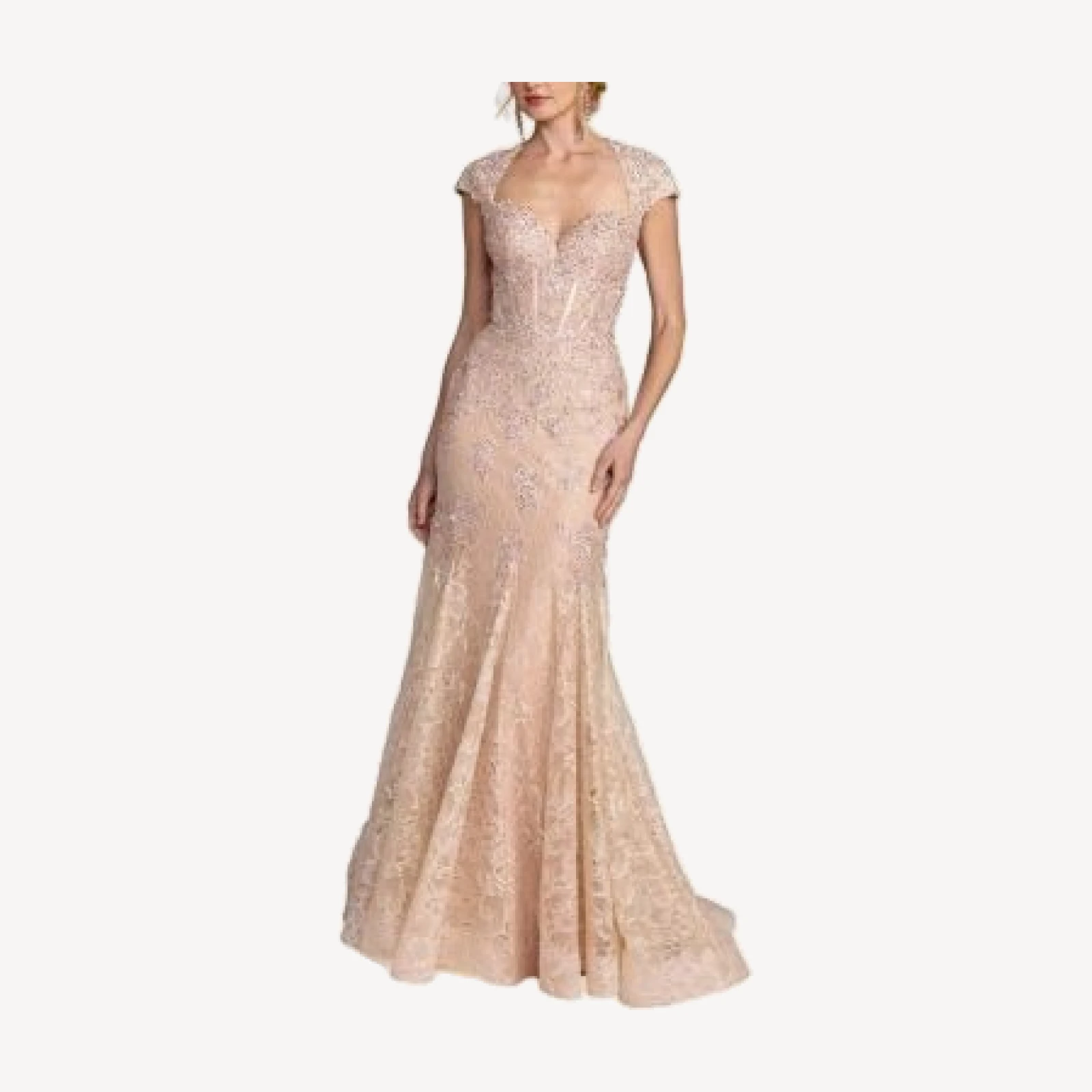 Mac Duggal Embellished Sweetheart Cap Sleeve Trumpet Gown