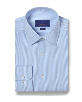 David Donahue Cotton Twill Fine Line Stripe Slim Fit Dress Shirt