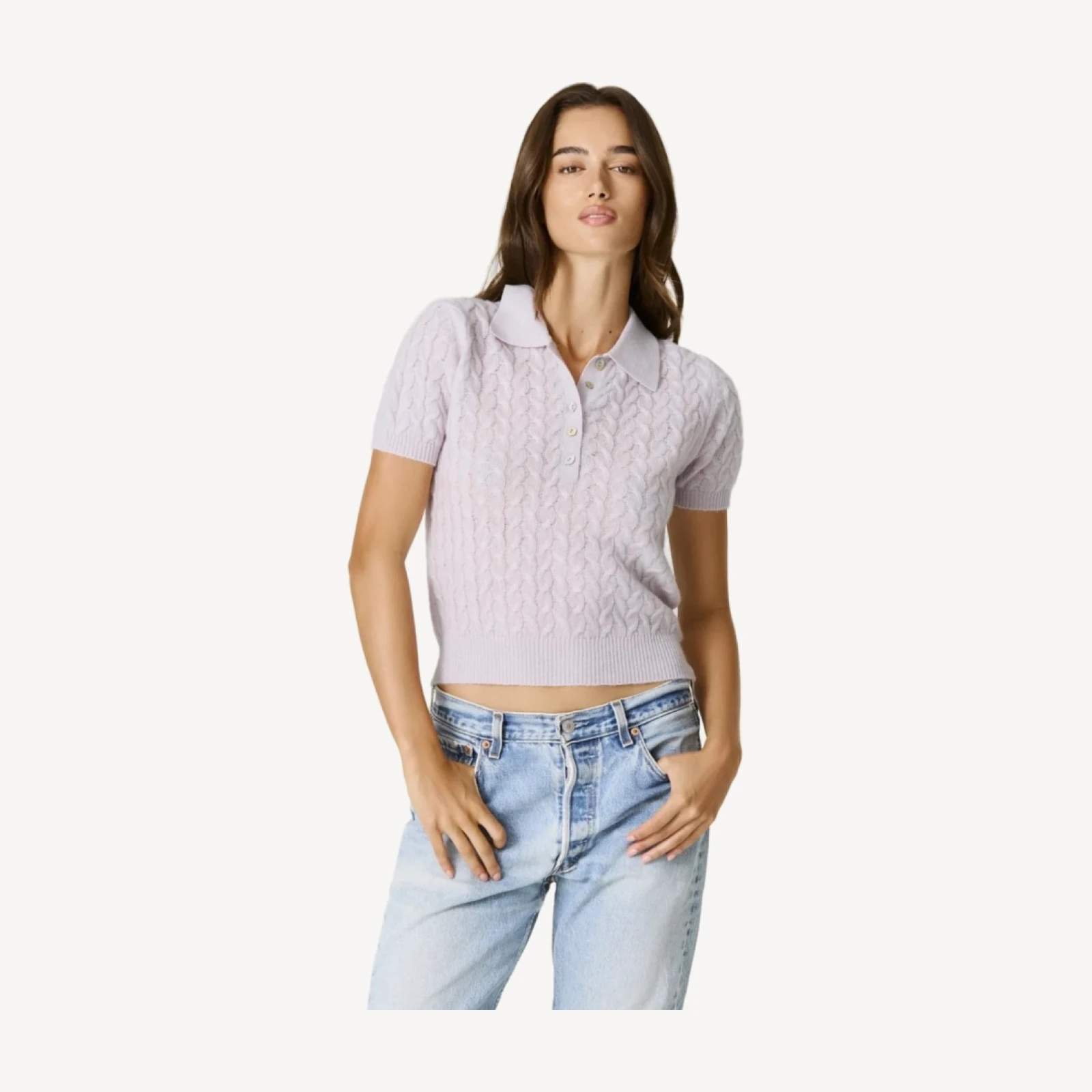GEIRA CASHMERE CABLEKNIT POLO - VIOLETTE