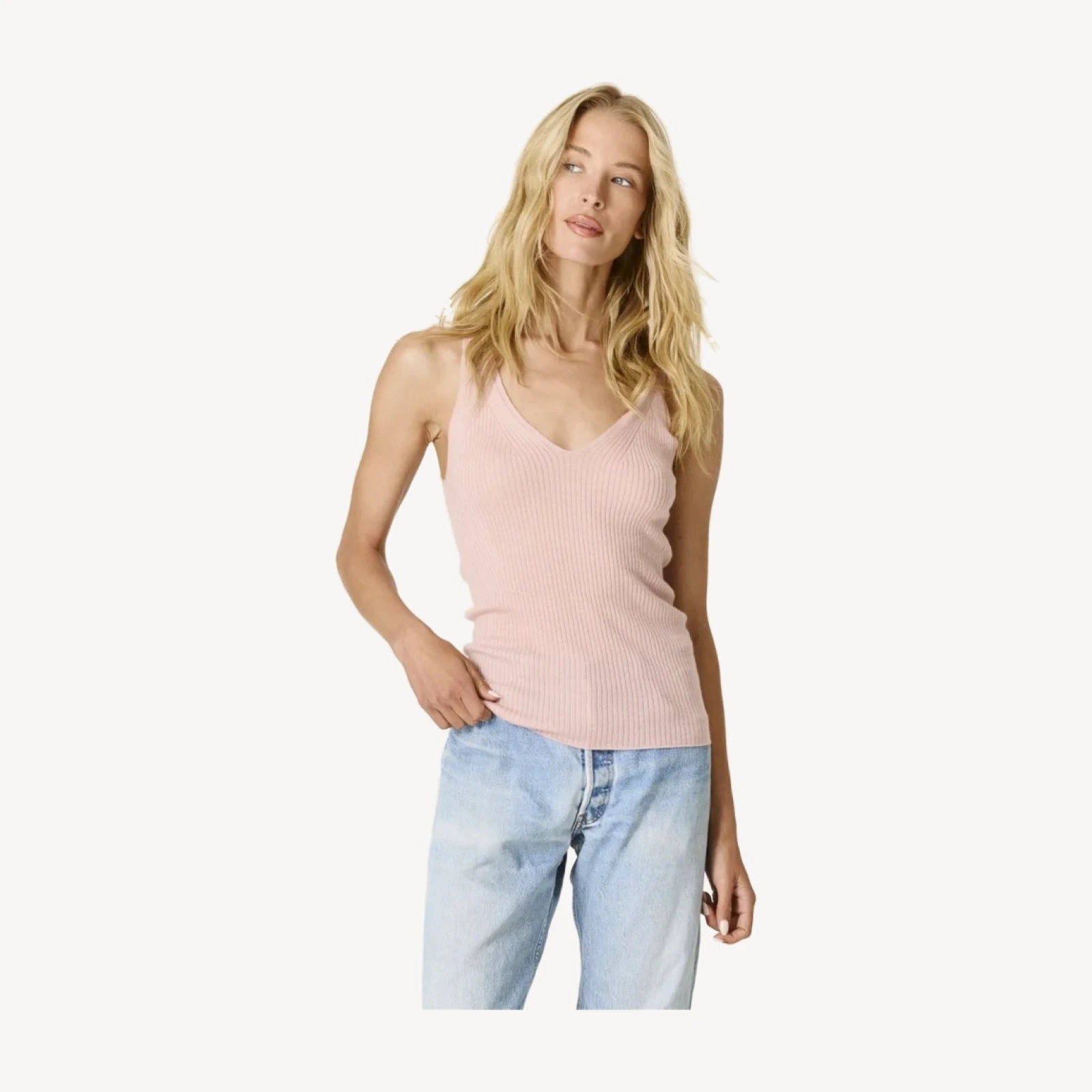 CLEO CASHMERE RIBBED TANK - ROSETTE PINK