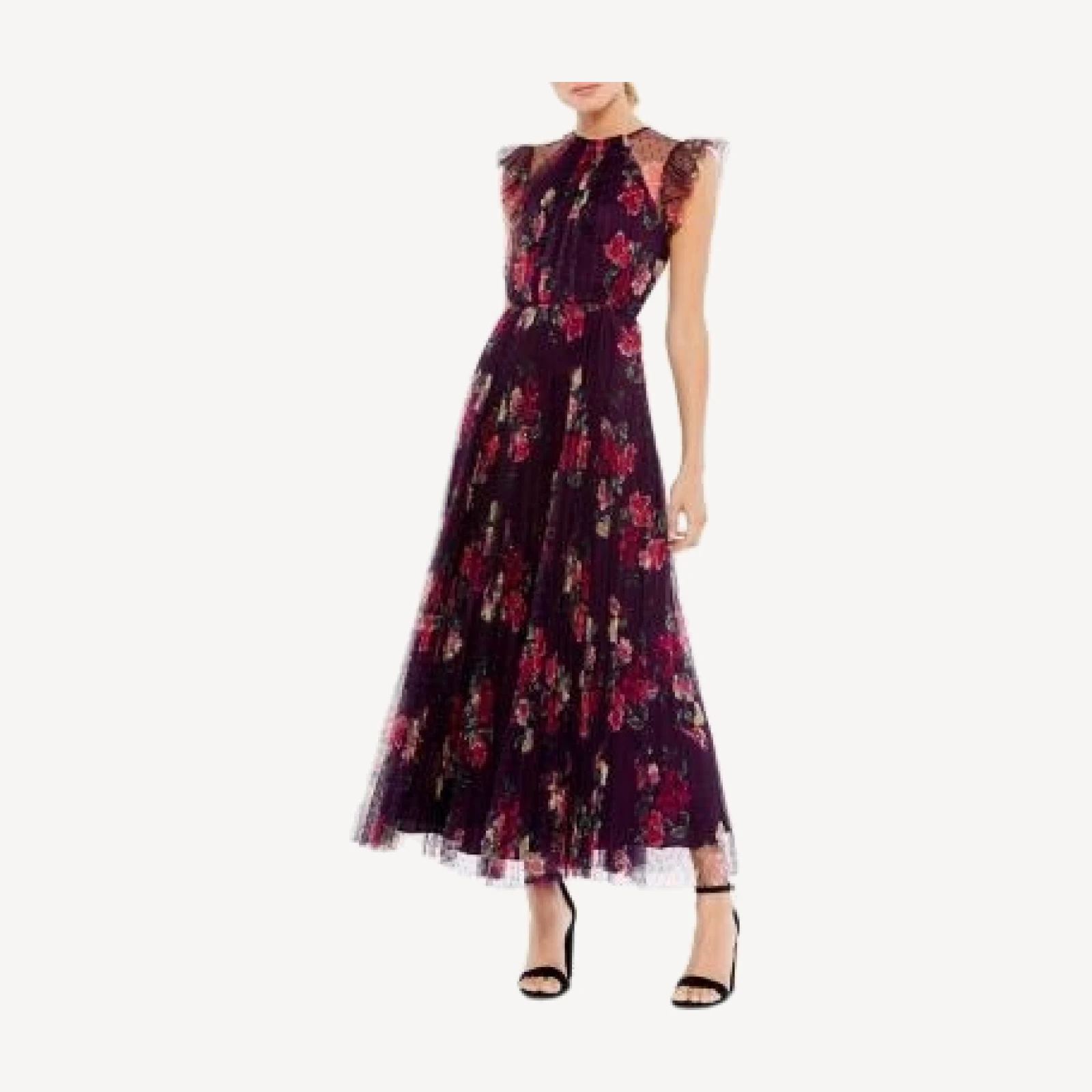 Mac Duggal Floral Flutter Sleeve Midi Dress