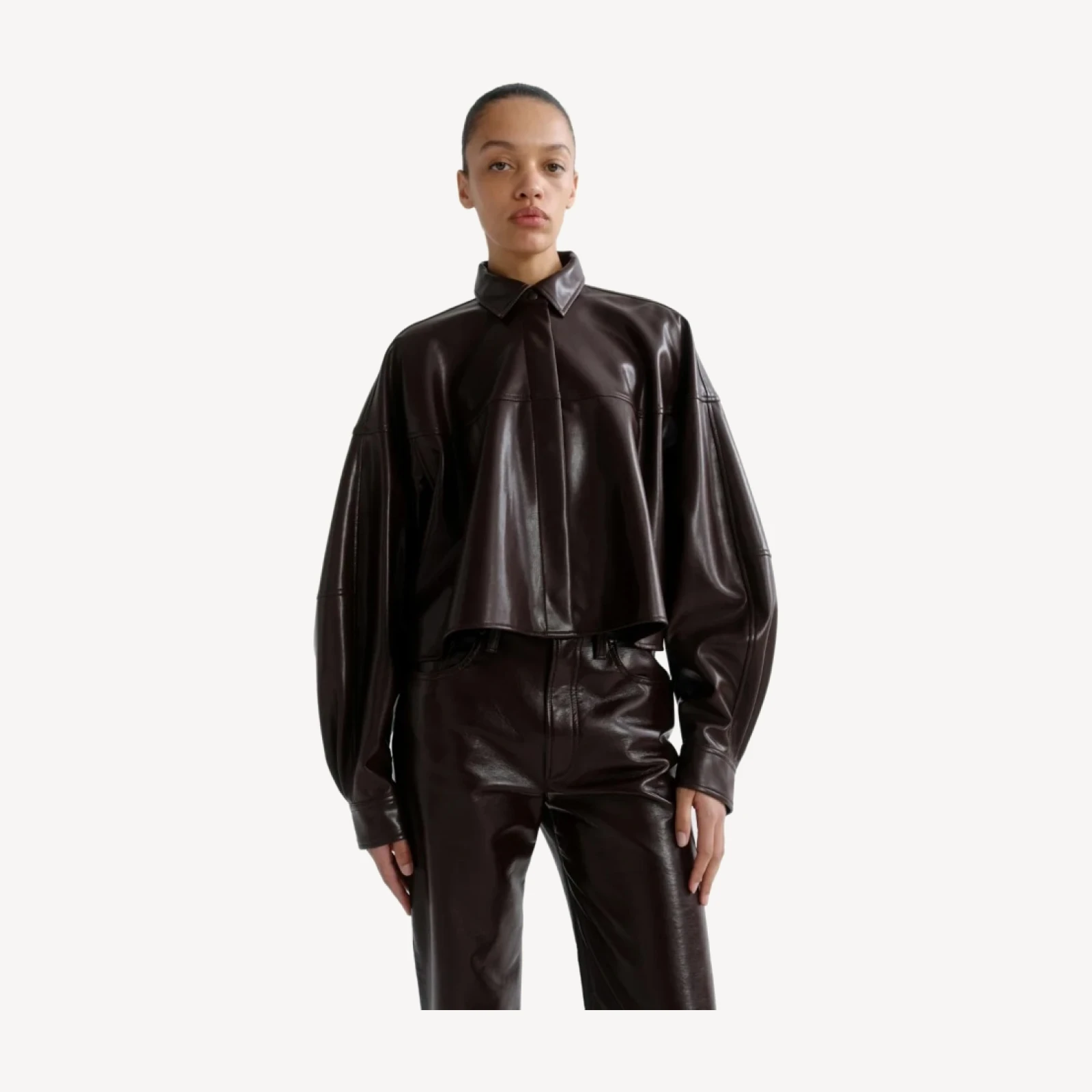 Agnes Shirt (Vegan Leather) in Madera