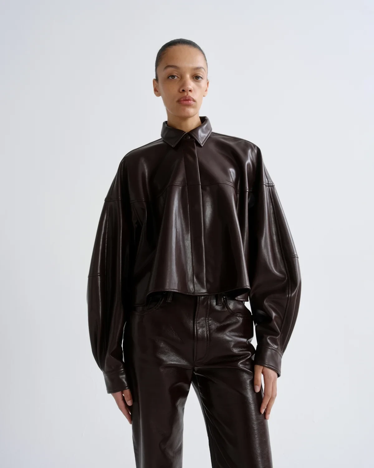 Agnes Shirt (Vegan Leather) in Madera