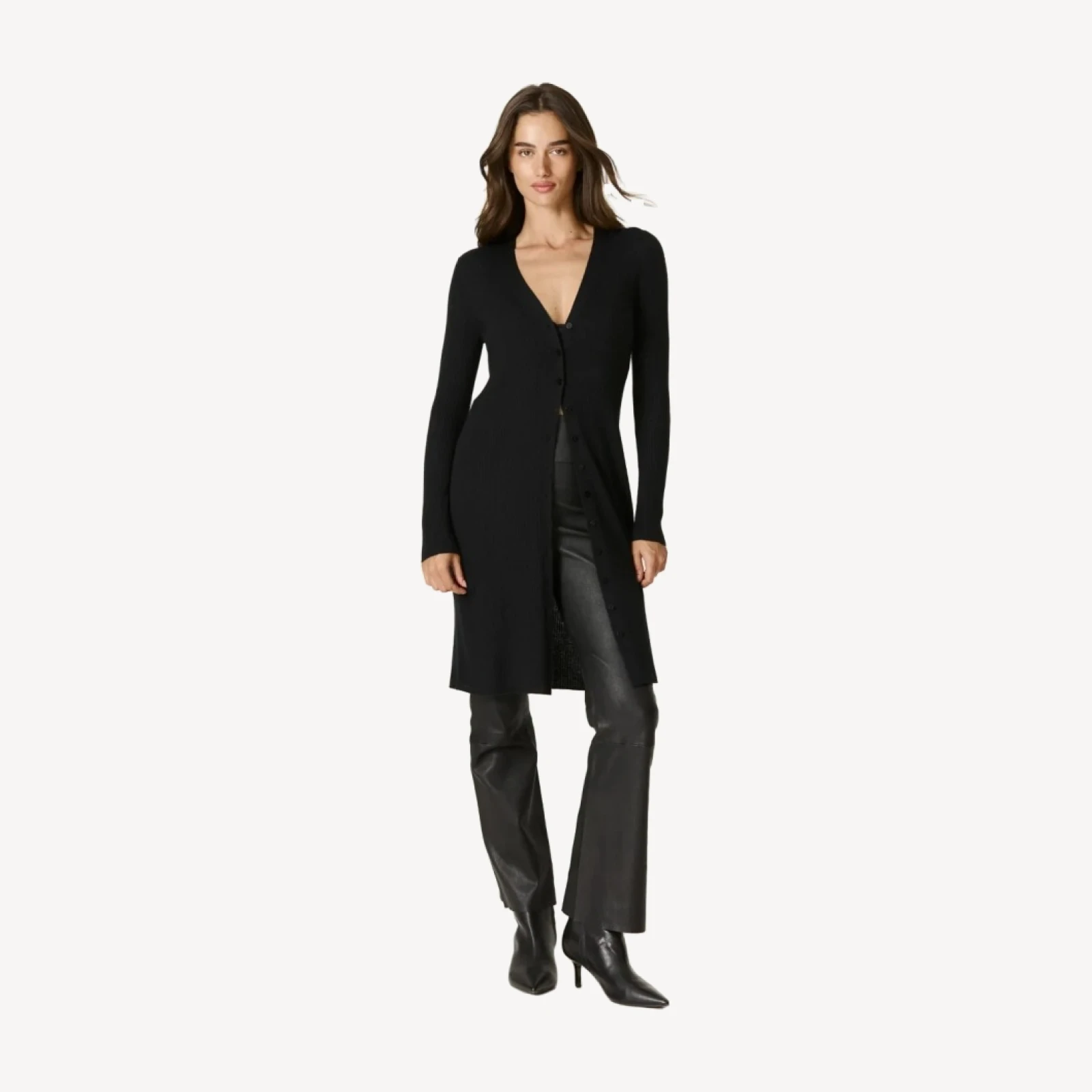 LARA CASHMERE RIBBED MIDI CARDIGAN - BLACK