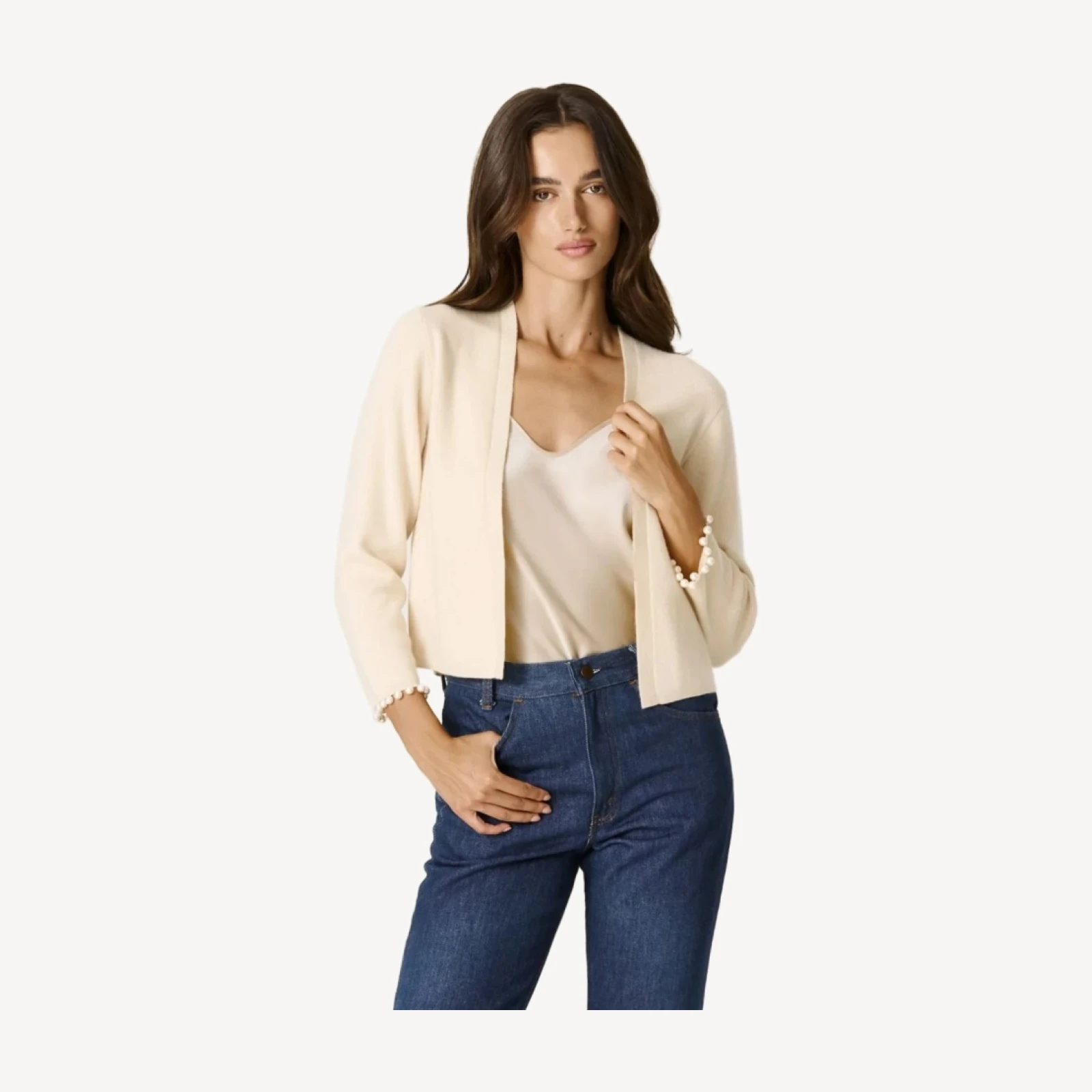 LANA BEADED CASHMERE BOLERO - VINTAGE CREAM