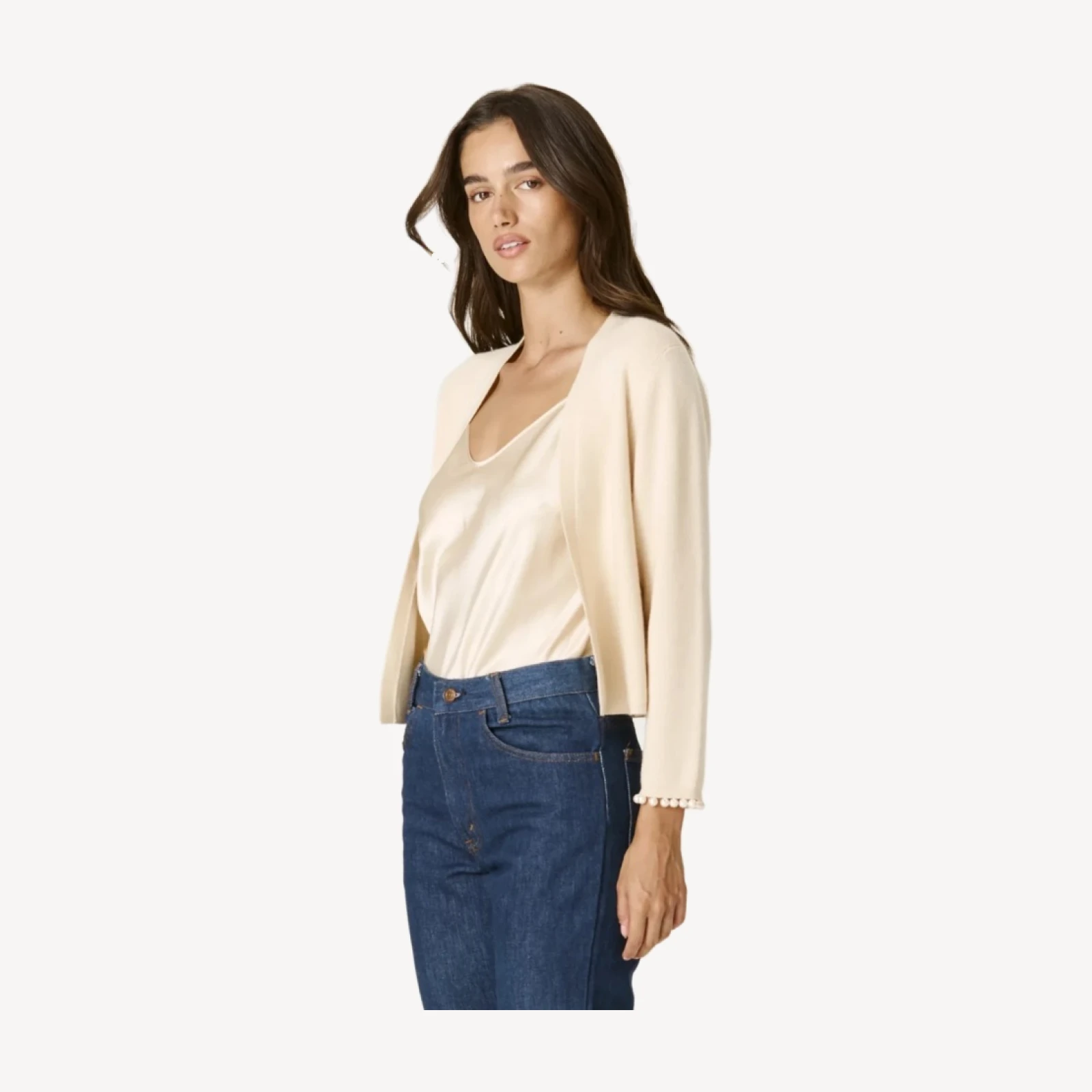 LANA BEADED CASHMERE BOLERO - VINTAGE CREAM