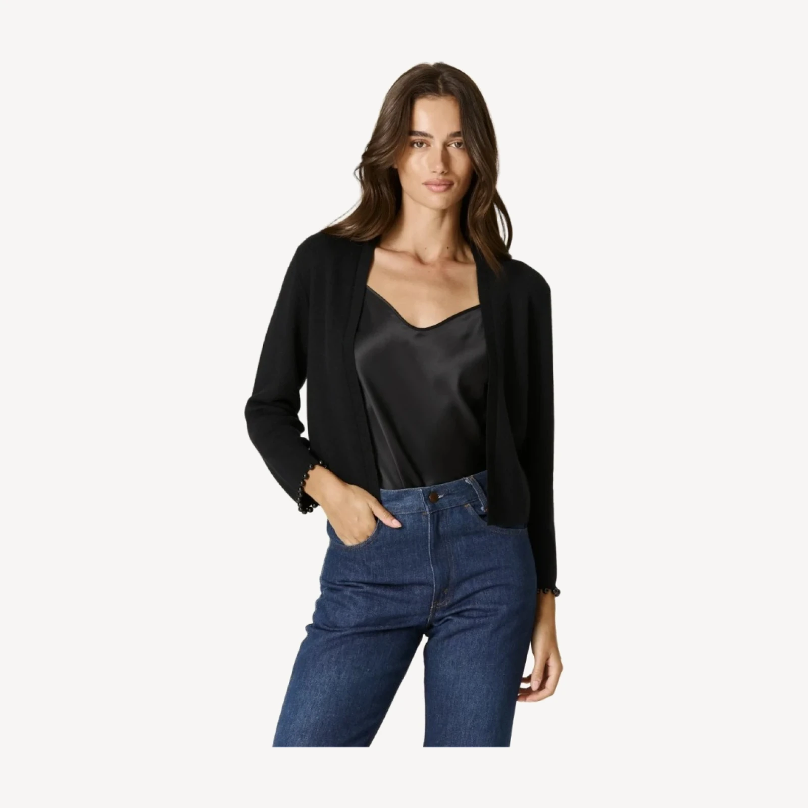 LANA BEADED CASHMERE BOLERO - BLACK
