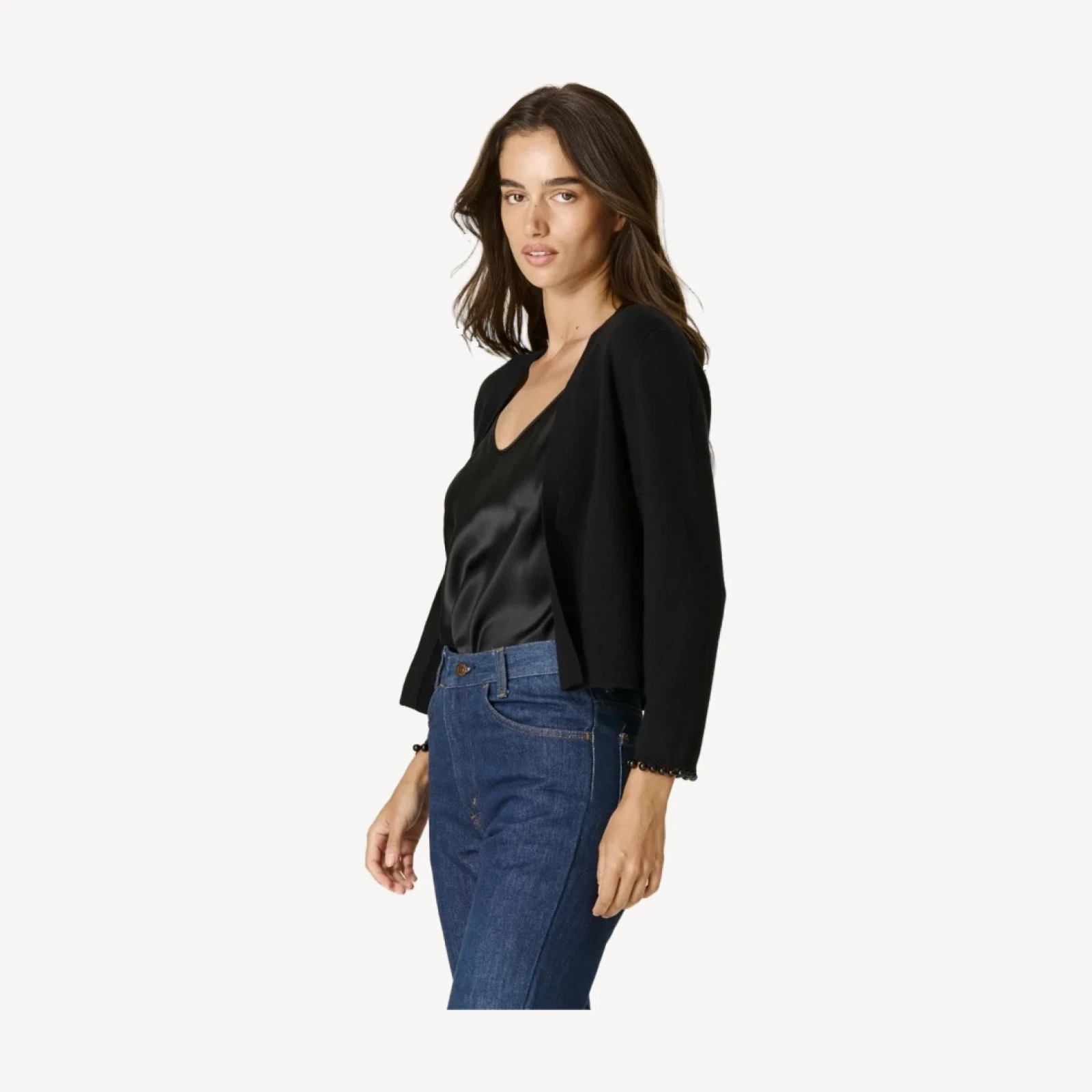 LANA BEADED CASHMERE BOLERO - BLACK