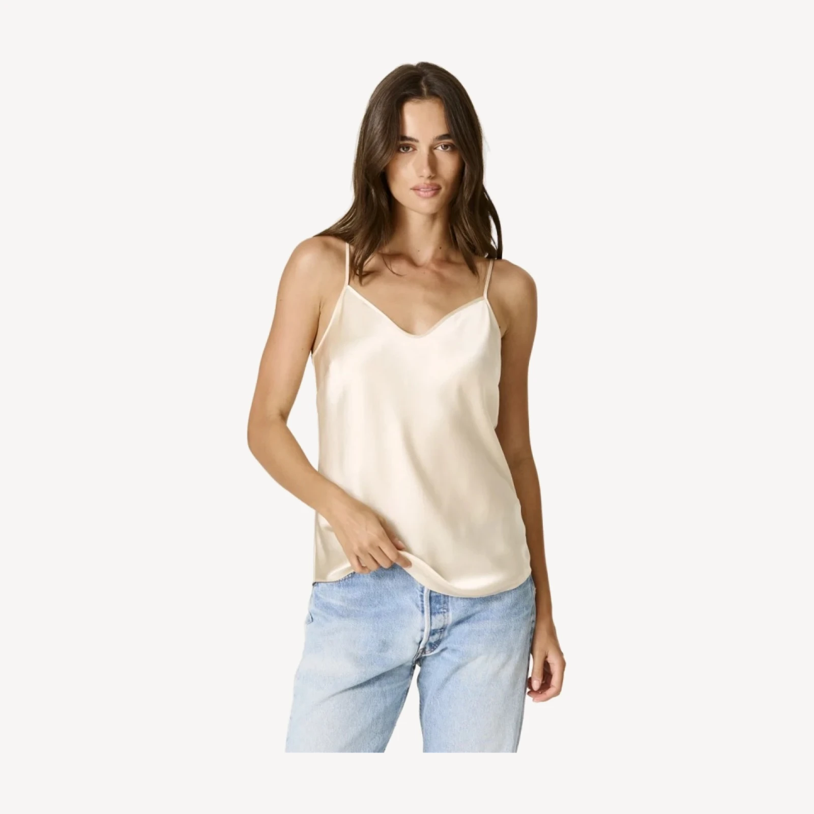 ABBY V-NECK SILK TANK - VINTAGE CREAM