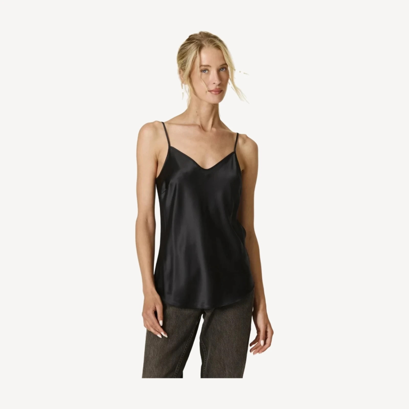 ABBY V-NECK SILK TANK - BLACK