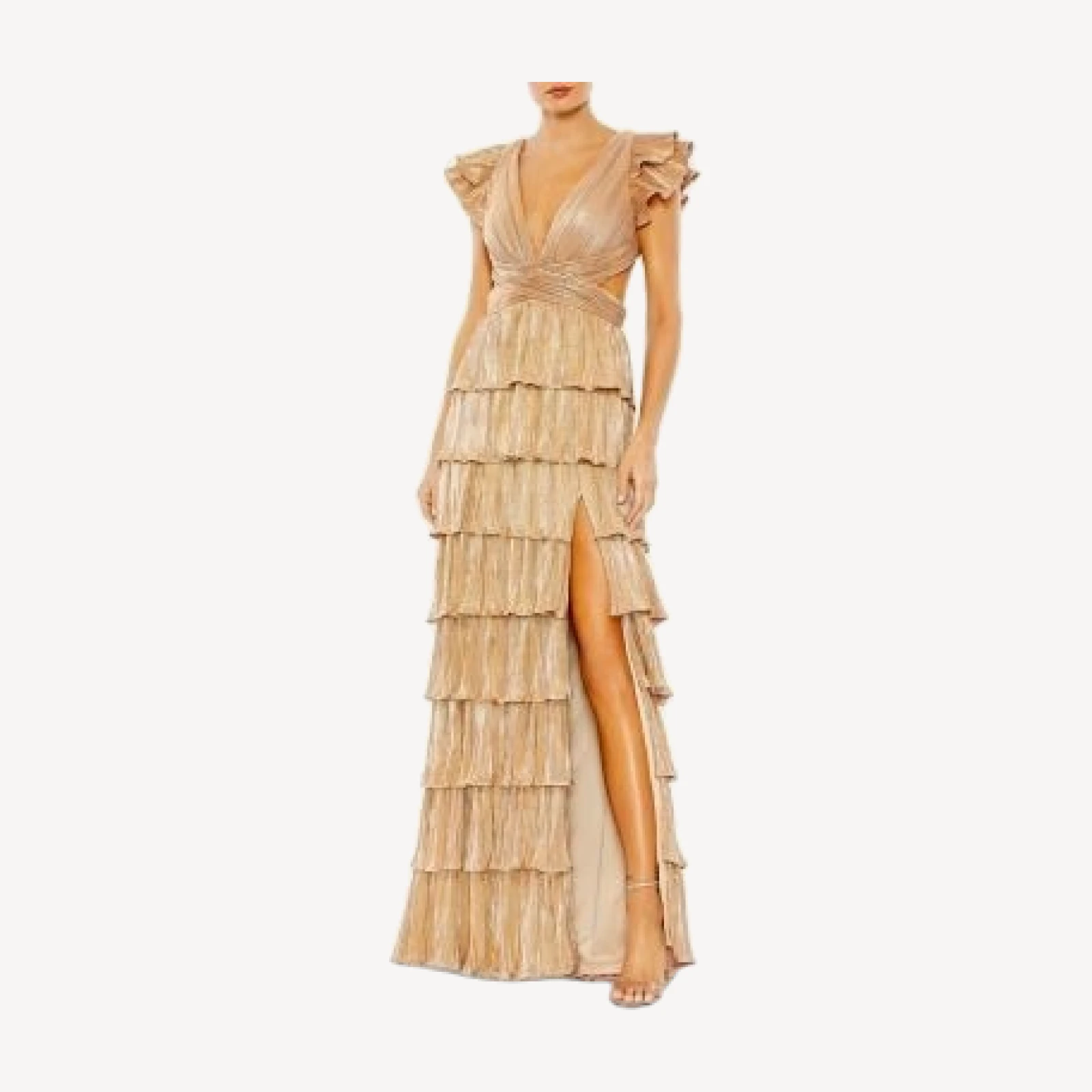 Mac Duggal Ruffle Tiered Criss Cross Lace Up Gown