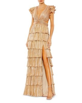 Mac Duggal Ruffle Tiered Criss Cross Lace Up Gown