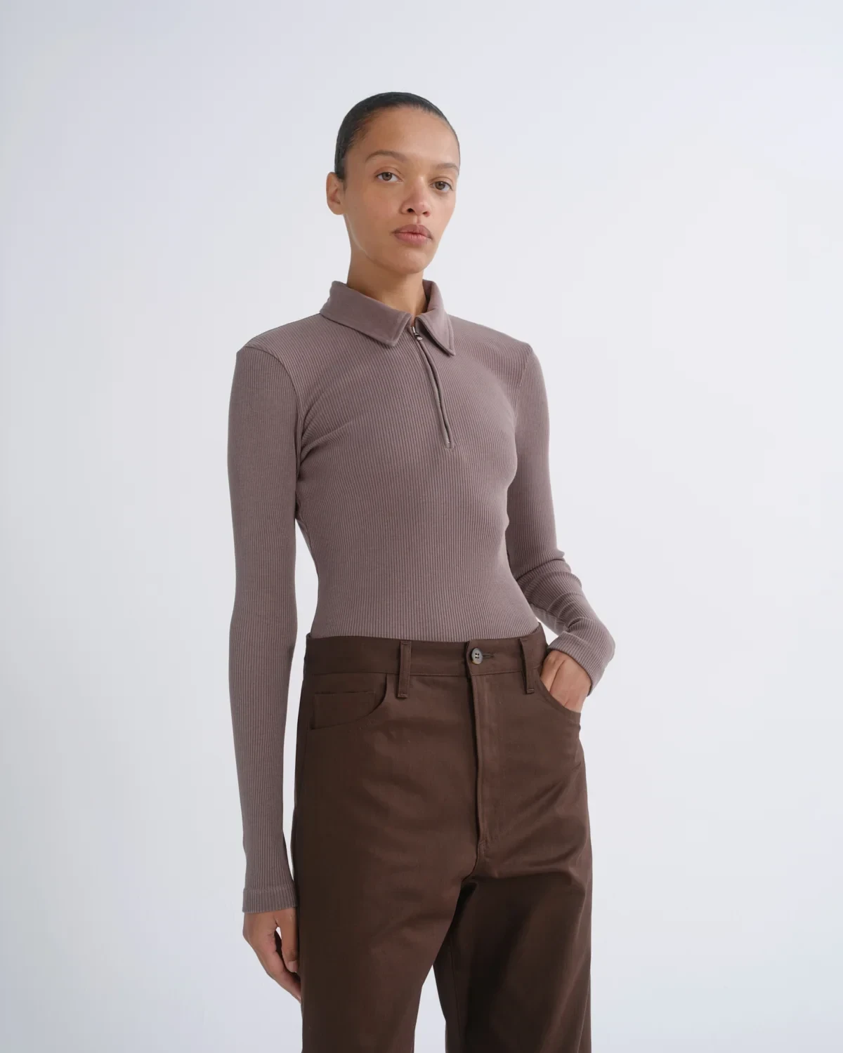 Amica Zip Polo in Mauvine