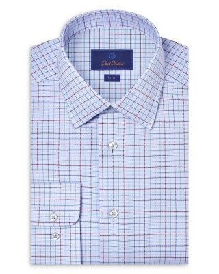 David Donahue Slim Fit Printed Twill Dress Shirt
