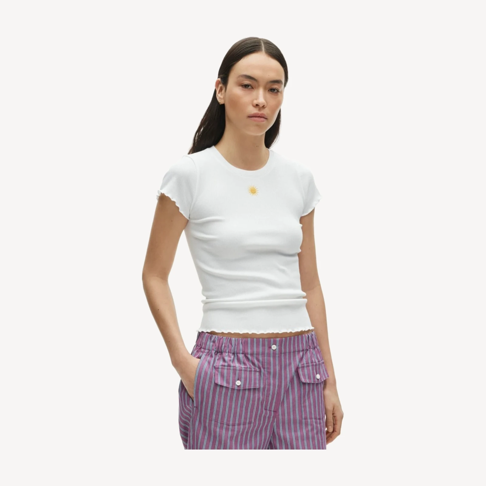 Perfect rib embroidered sun graphic T-shirt
