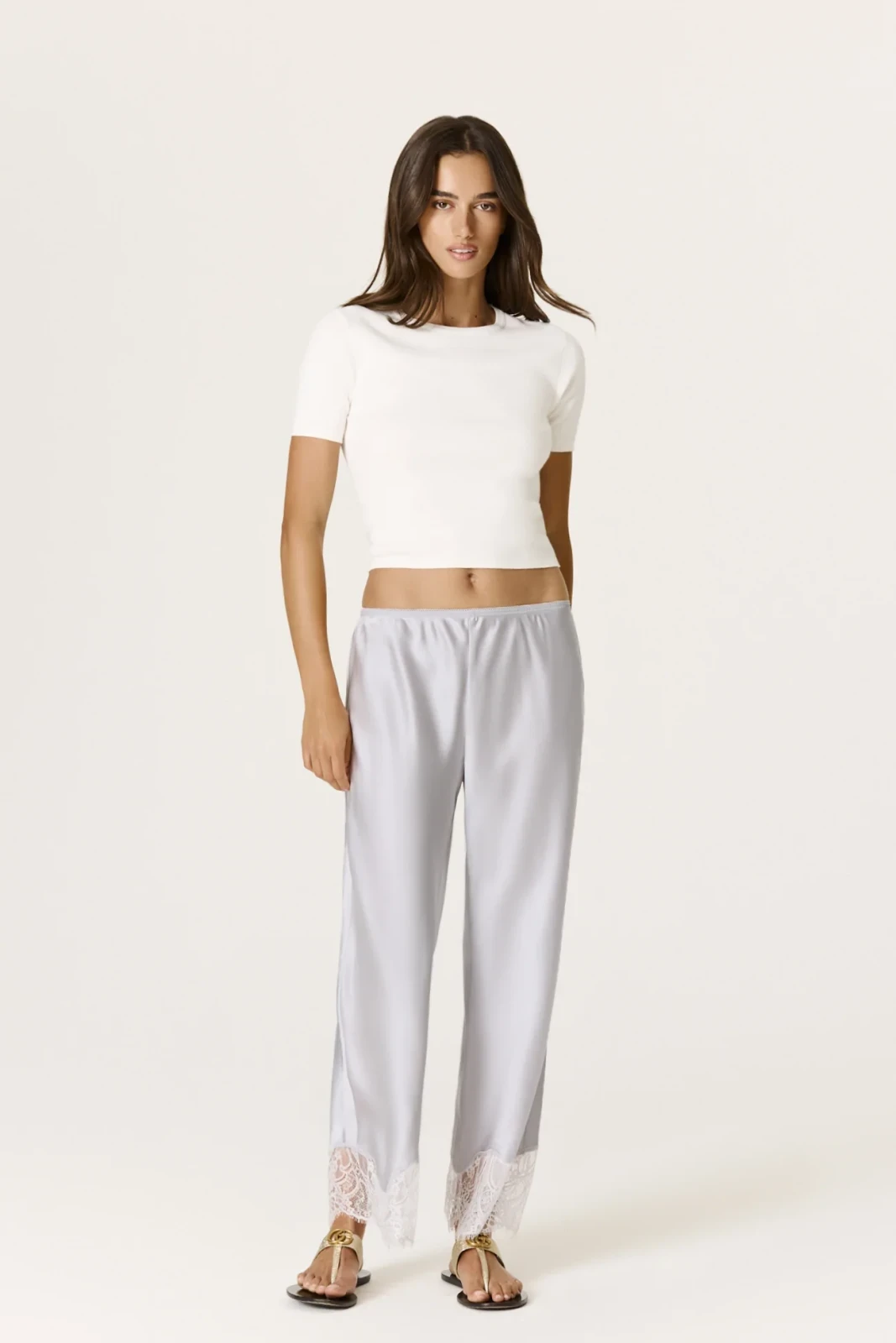 MARGOT LACE TRIMMED SILK PANT - VIOLETTE