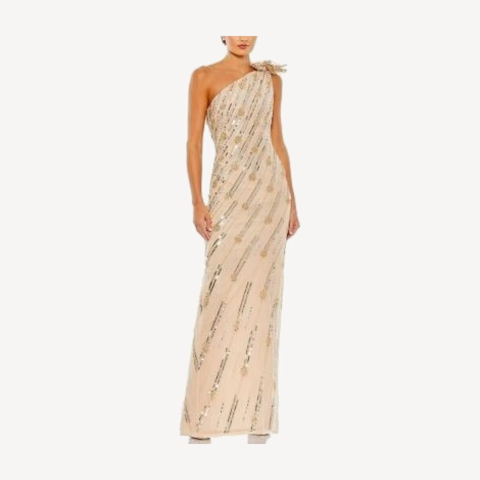 Mac Duggal Embellished Floral Detail One Shoulder Gown
