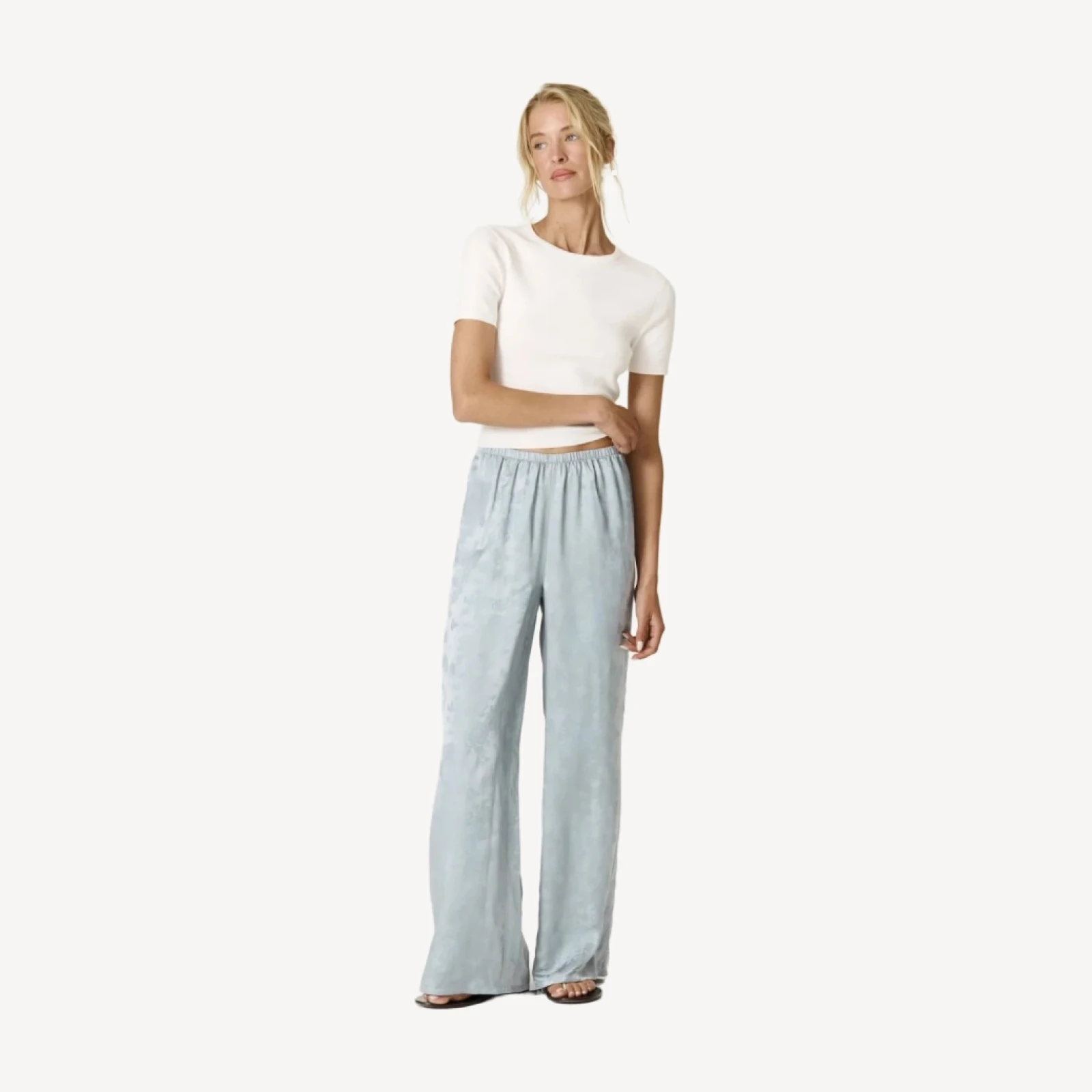FARRAH FLORAL JACQUARD SILK BLEND PANT - ROCOCO BLUE