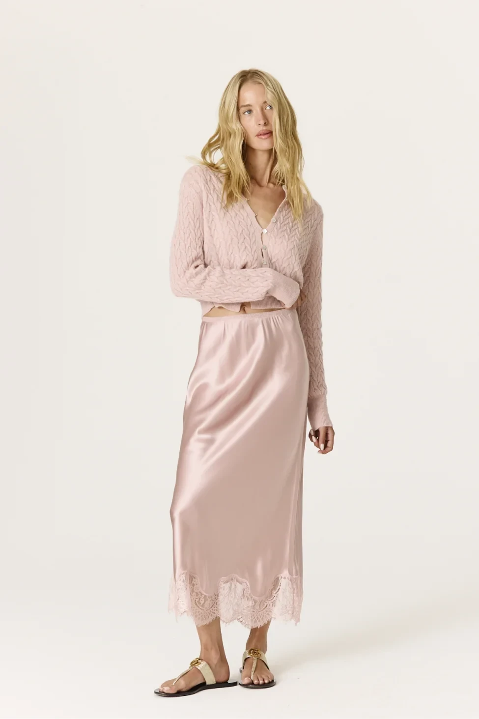 CATHERINE SILK SLIP SKIRT - ROSETTE PINK