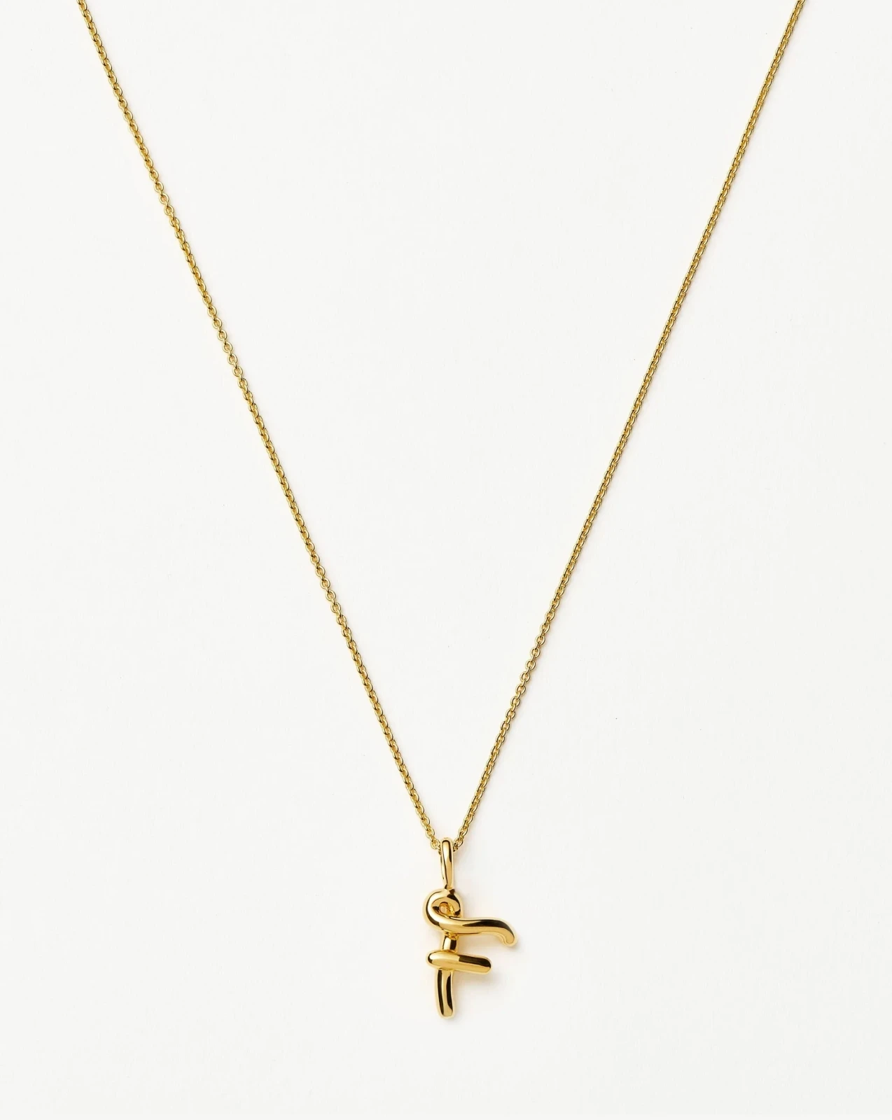 Curly Molten Mini Initial Necklace - F | 18ct Gold Vermeil