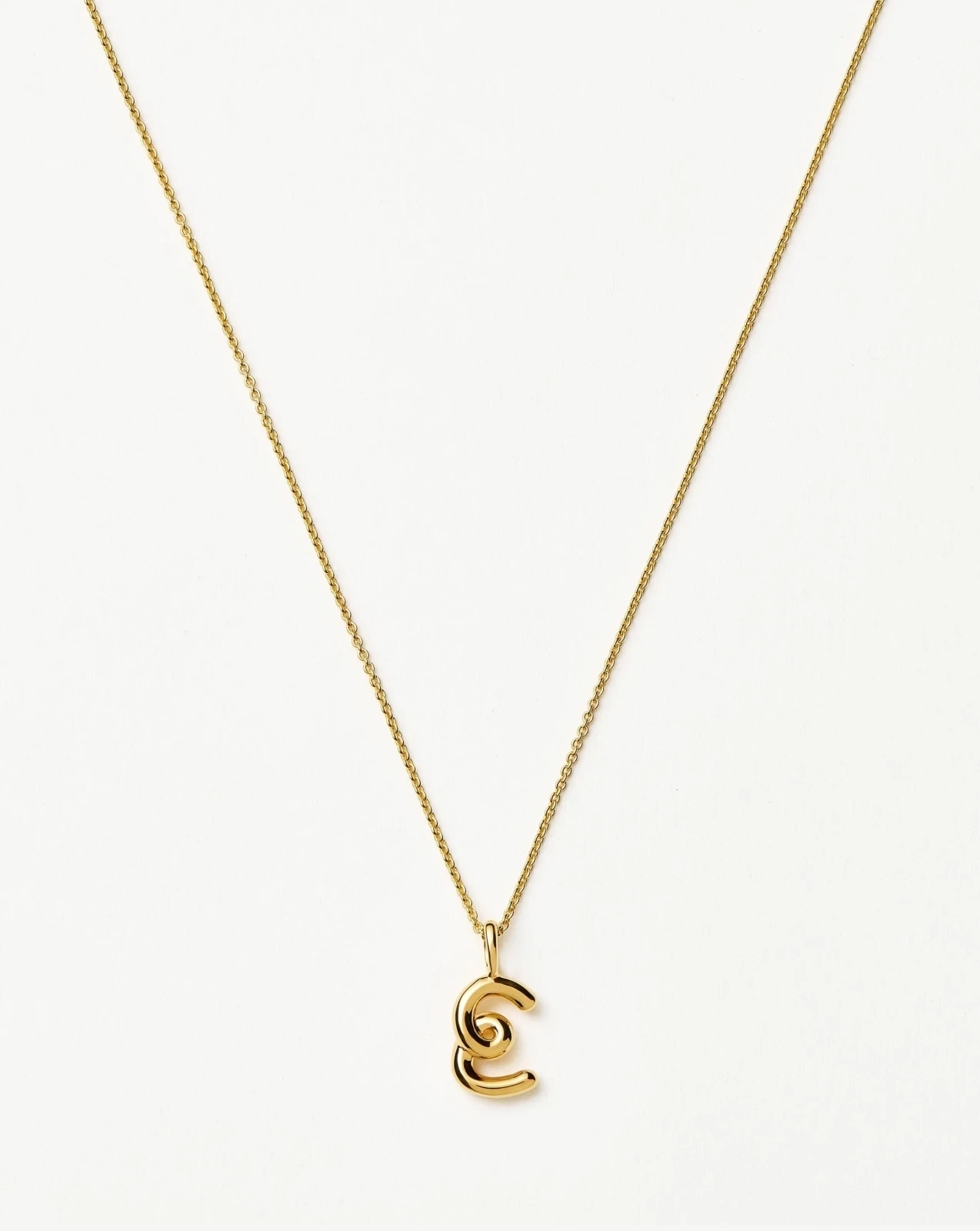 Curly Molten Mini Initial Necklace - E | 18ct Gold Vermeil