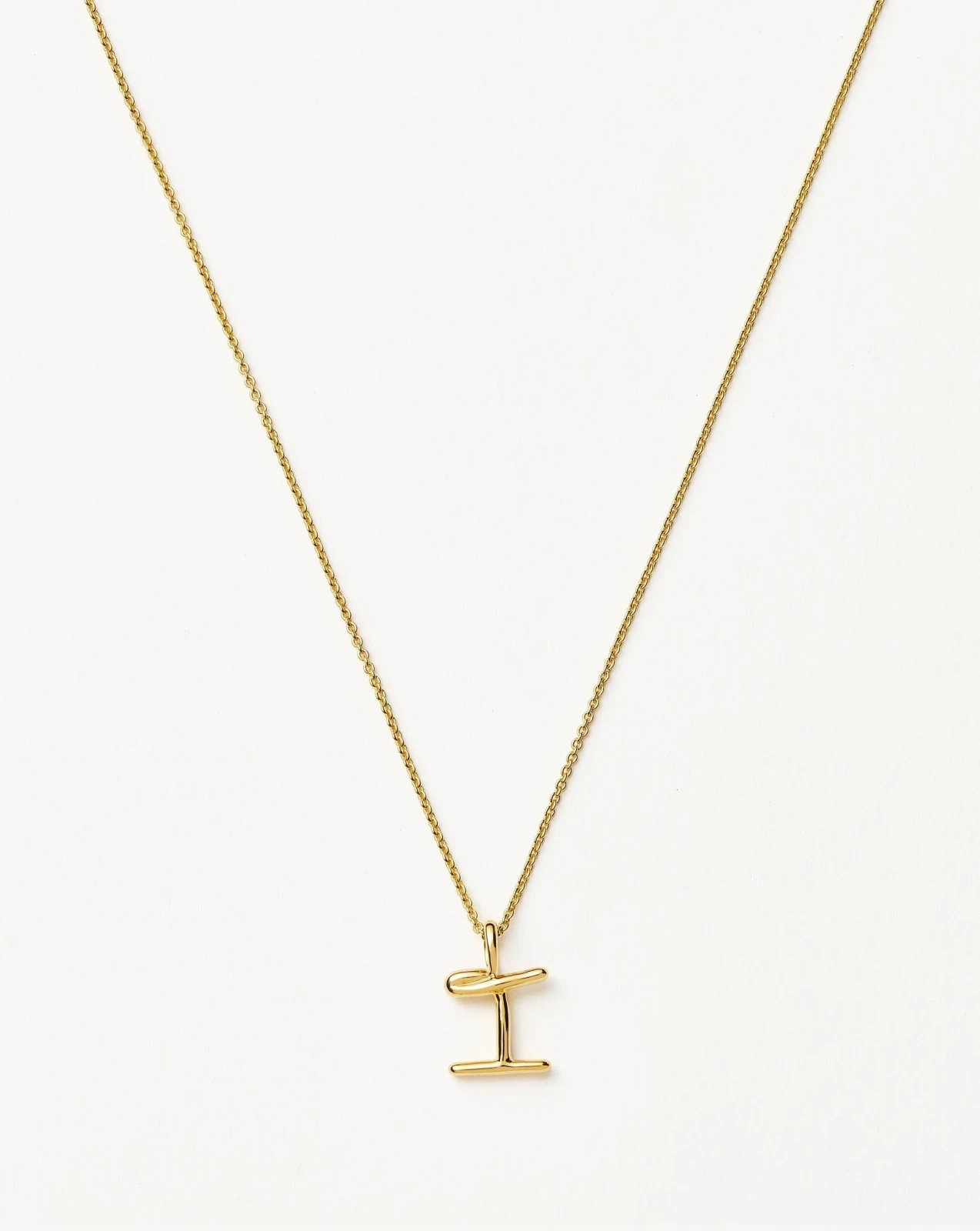 Curly Molten Mini Initial Necklace - I | 18ct Gold Vermeil