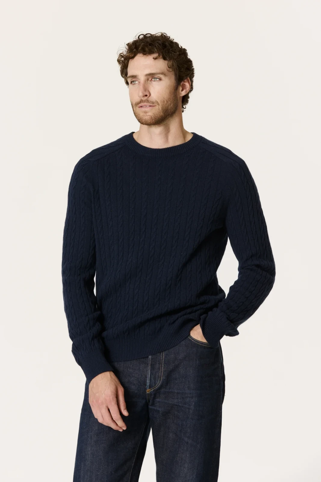GIROCOLLO IN CASHMERE A TRECCE BRADFORD - BLU MARINO