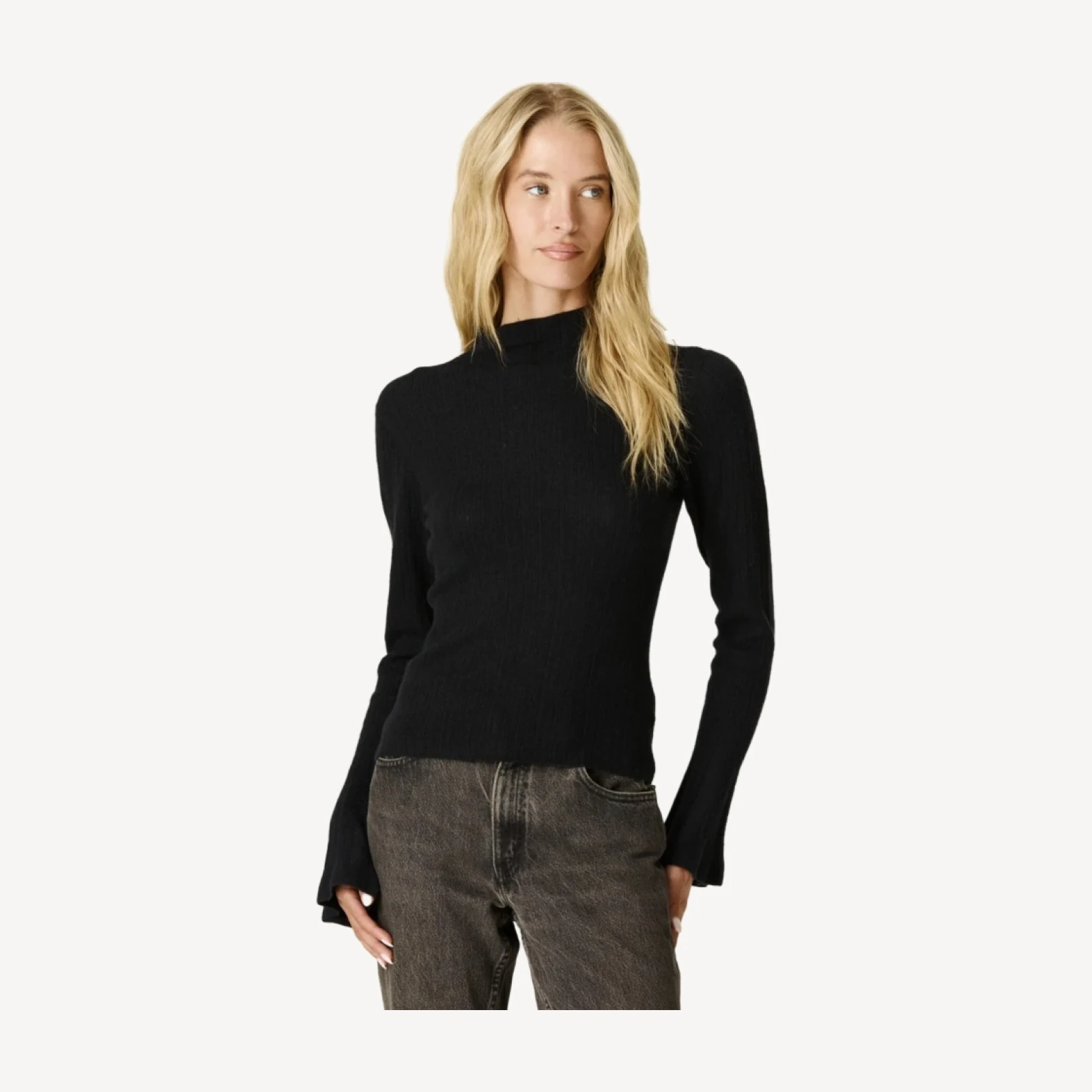UMA CASHMERE MOCK NECK SWEATER - BLACK