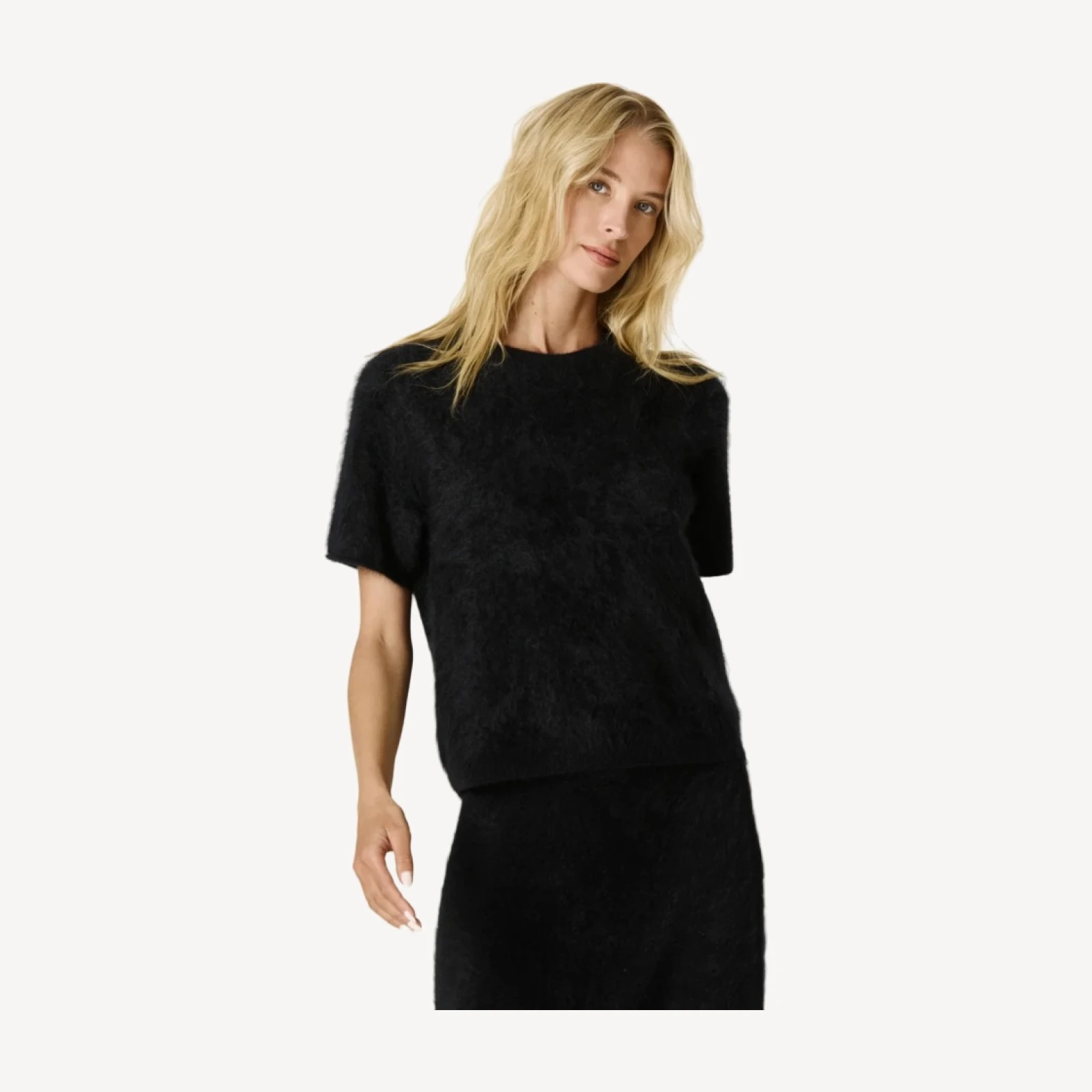 LEONA BRUSHED CASHMERE TEE - BLACK