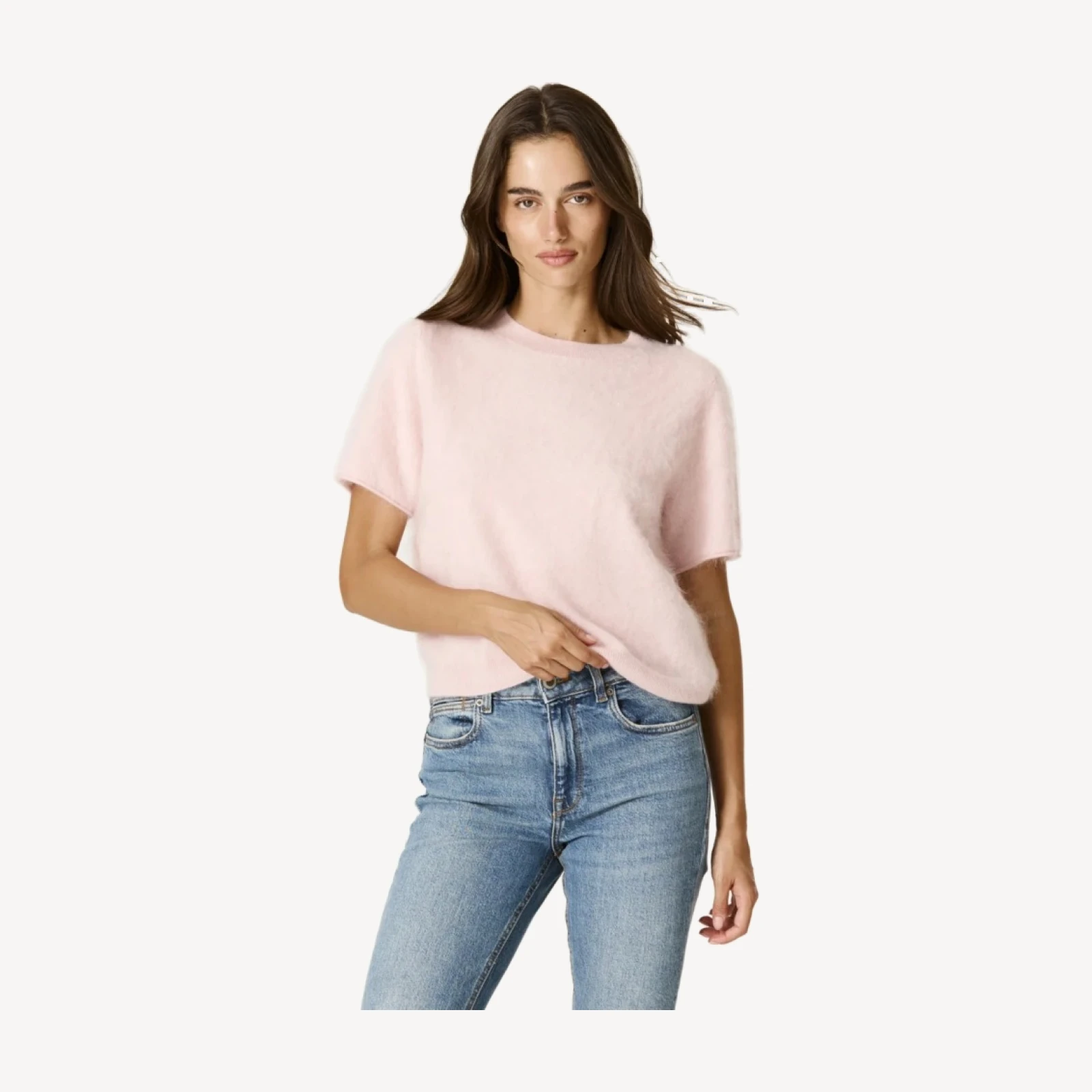 LEONA BRUSHED CASHMERE TEE - PEONY