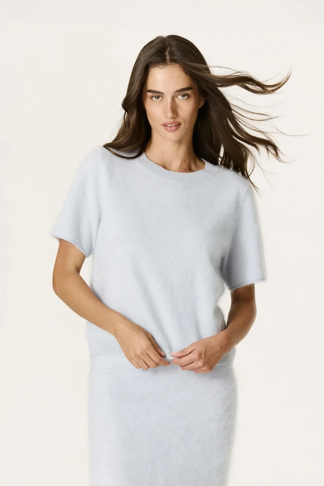 LEONA BRUSHED CASHMERE TEE - ROCOCO BLUE