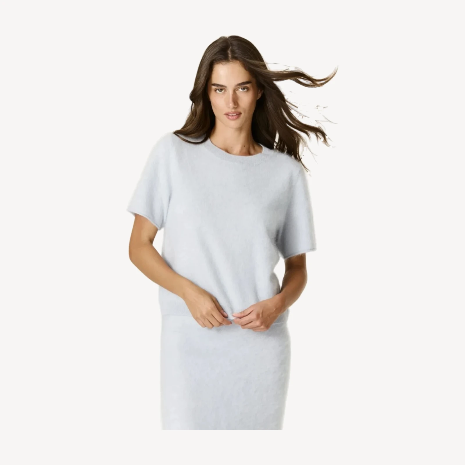 LEONA BRUSHED CASHMERE TEE - ROCOCO BLUE