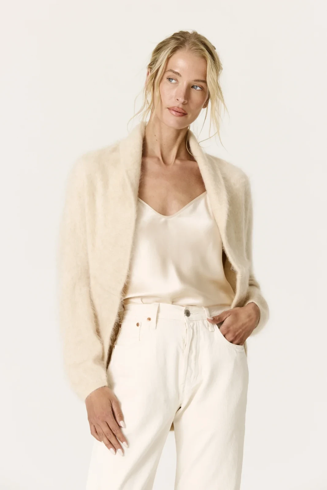 ROSALIND BRUSHED CASHMERE SHRUG - BARLEY