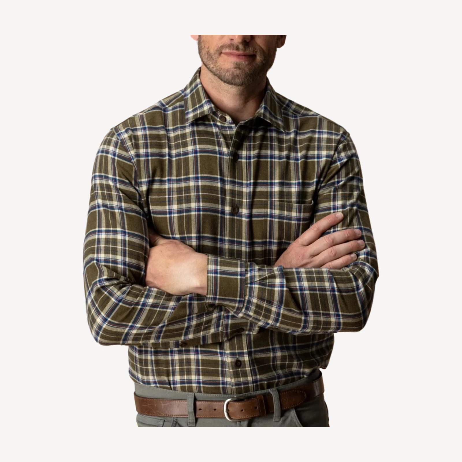 Cotton Flannel Sport Shirt - Iverson Plaid - Dark Olive