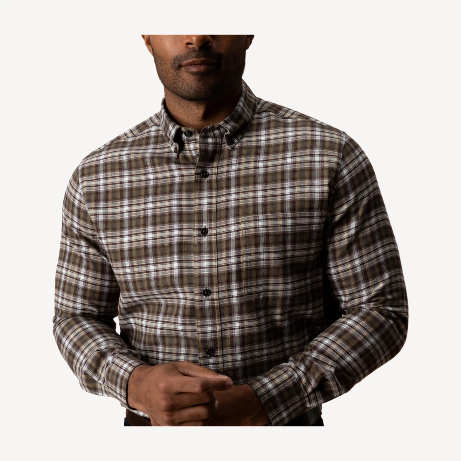 Cotton Flannel Sport Shirt - Merin Plaid - Crocodile Brown