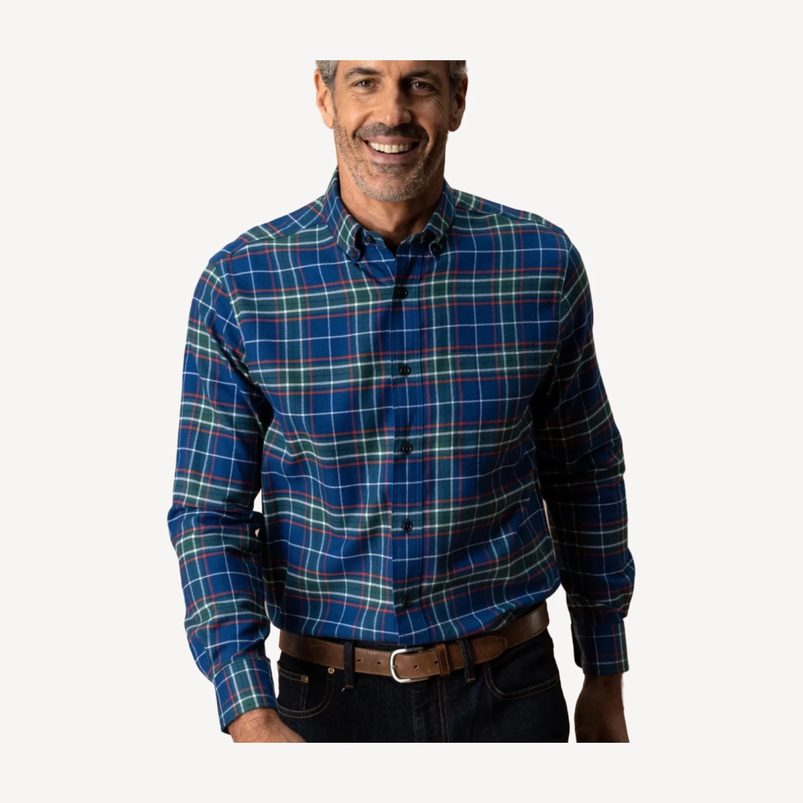 Cotton Flannel Sport Shirt - Osborne Plaid - Navy Peony