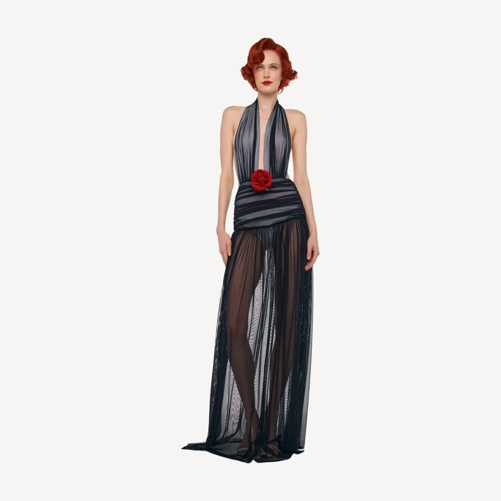 HALTER SHIRRED GOWN