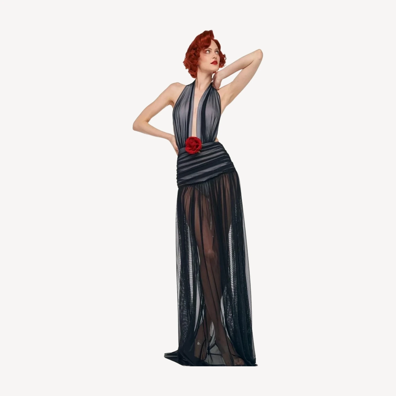 HALTER SHIRRED GOWN