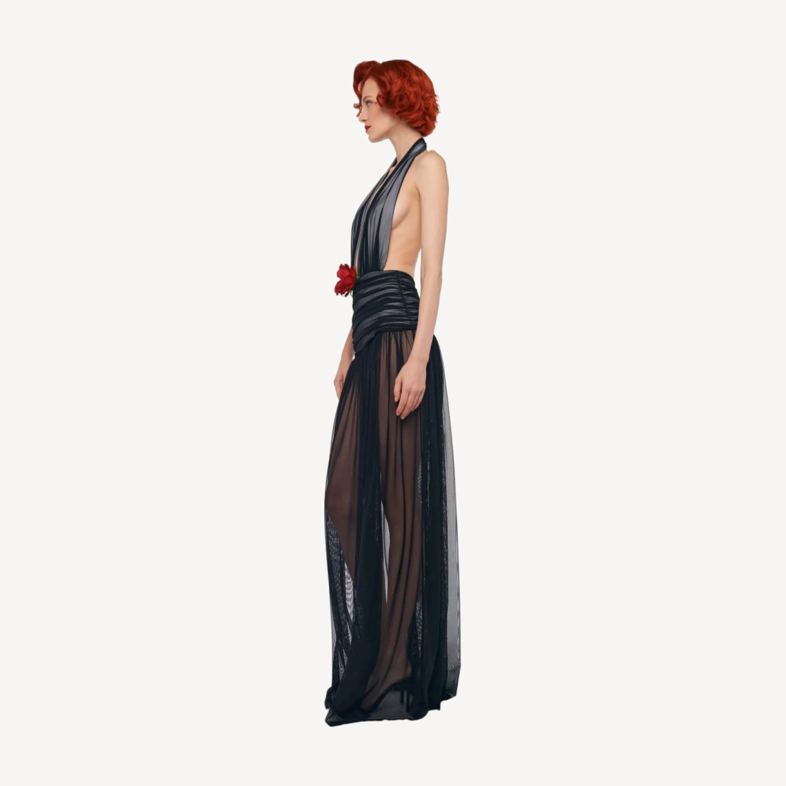 HALTER SHIRRED GOWN