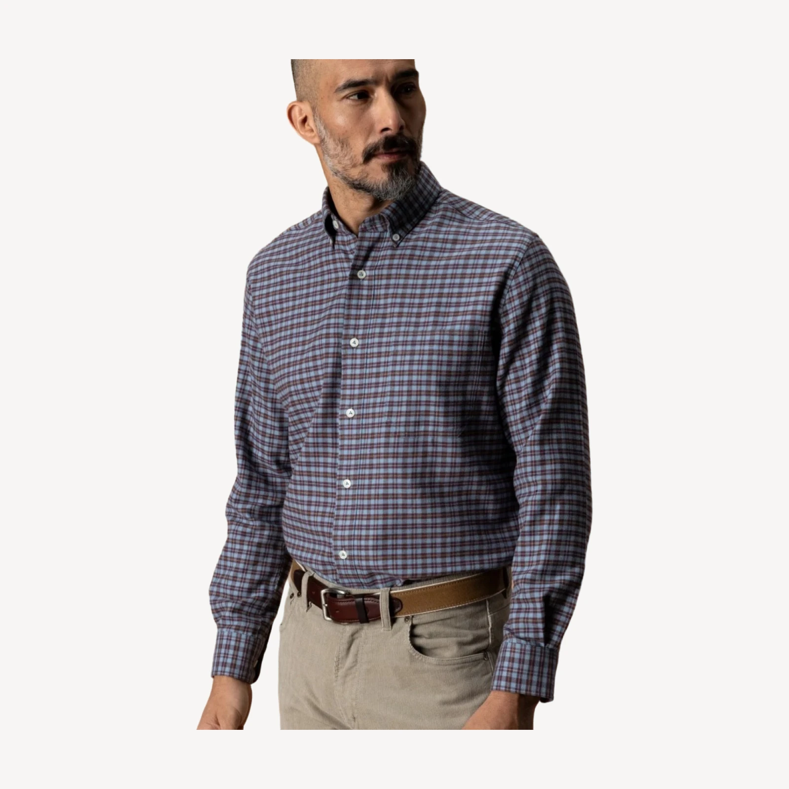 Cotton Flannel Sport Shirt - Paxon Plaid - Windblown Sky