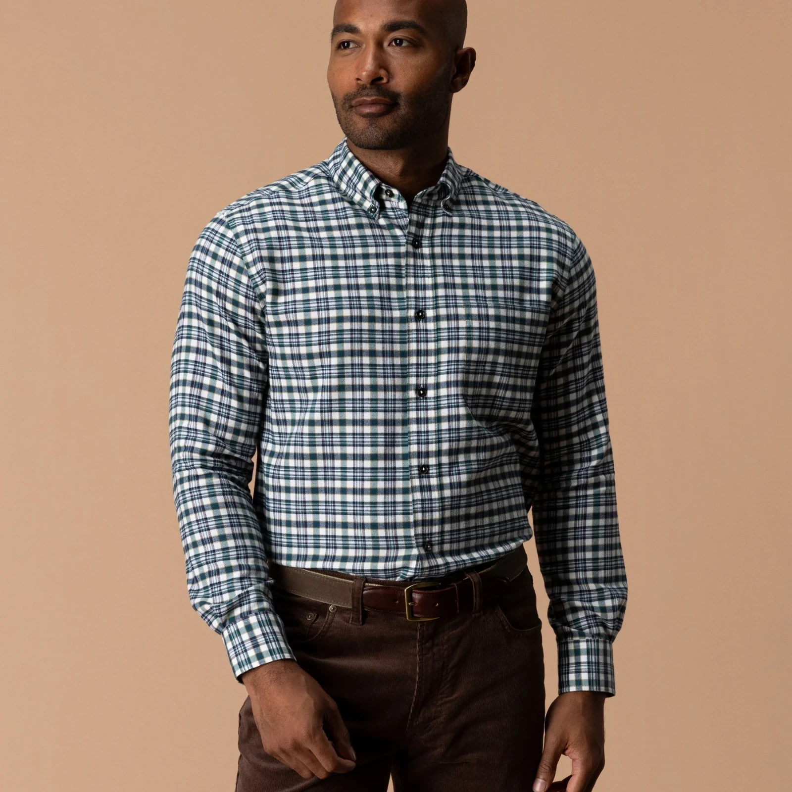 Cotton Flannel Sport Shirt - Radcliffe Plaid - Windblown Sky