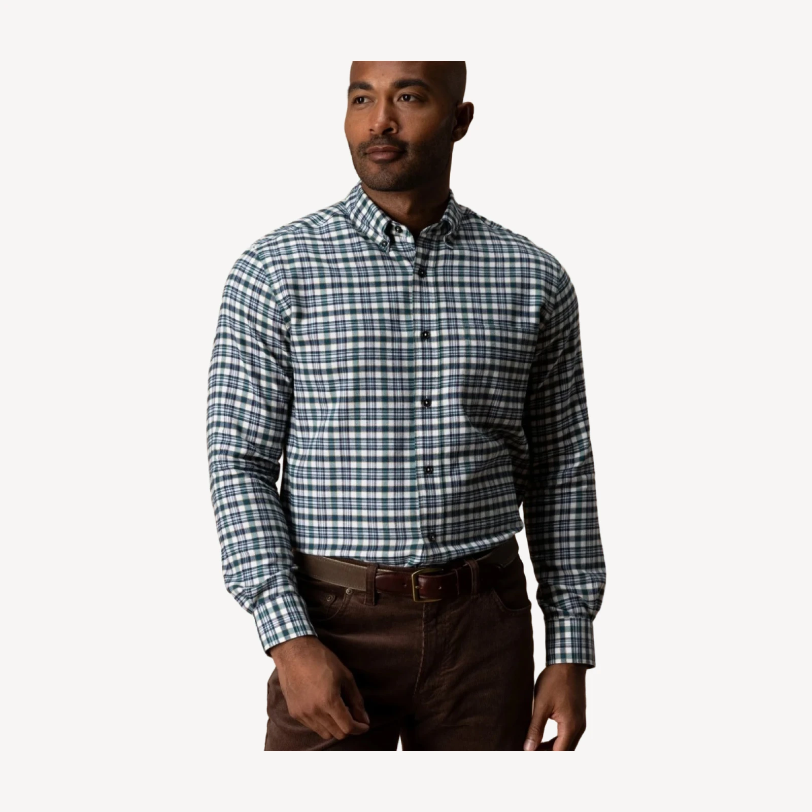 Cotton Flannel Sport Shirt - Radcliffe Plaid - Windblown Sky