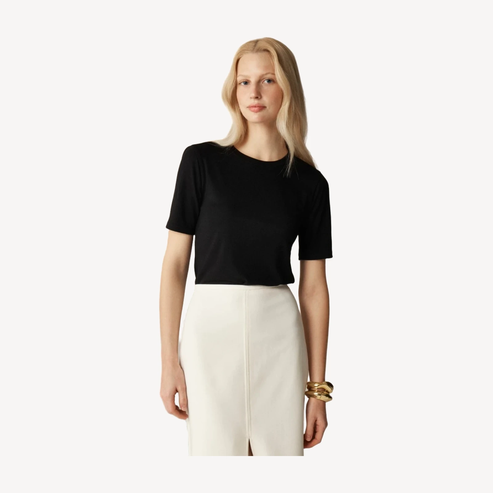 Refined rib elbow-sleeve T-shirt