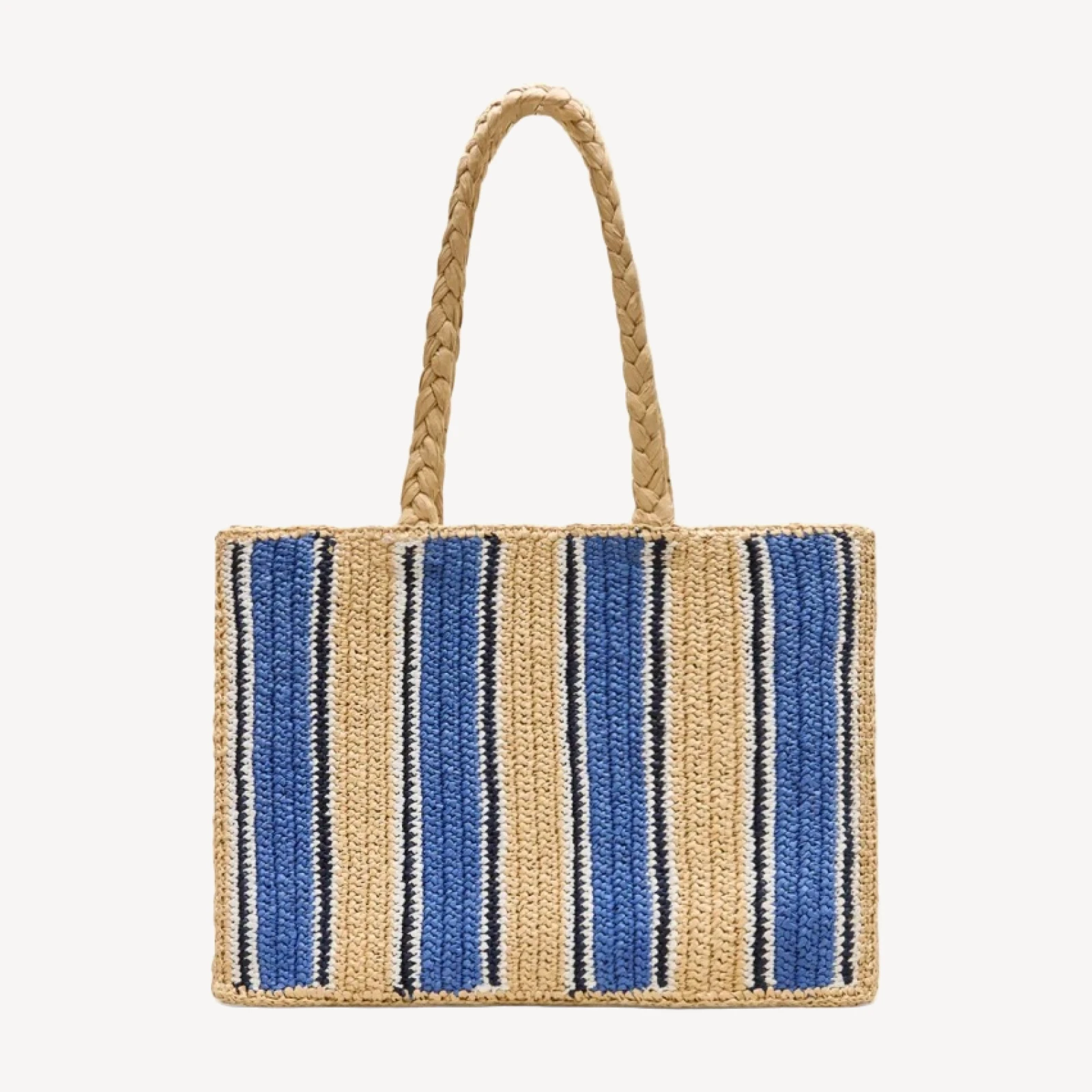 Handknotted straw tote bag in stripe
