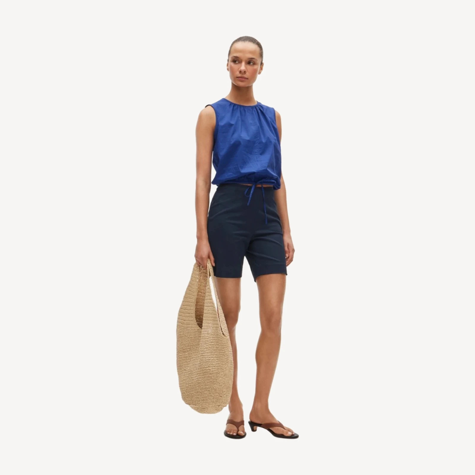 Drawstring-waist tank top in sateen