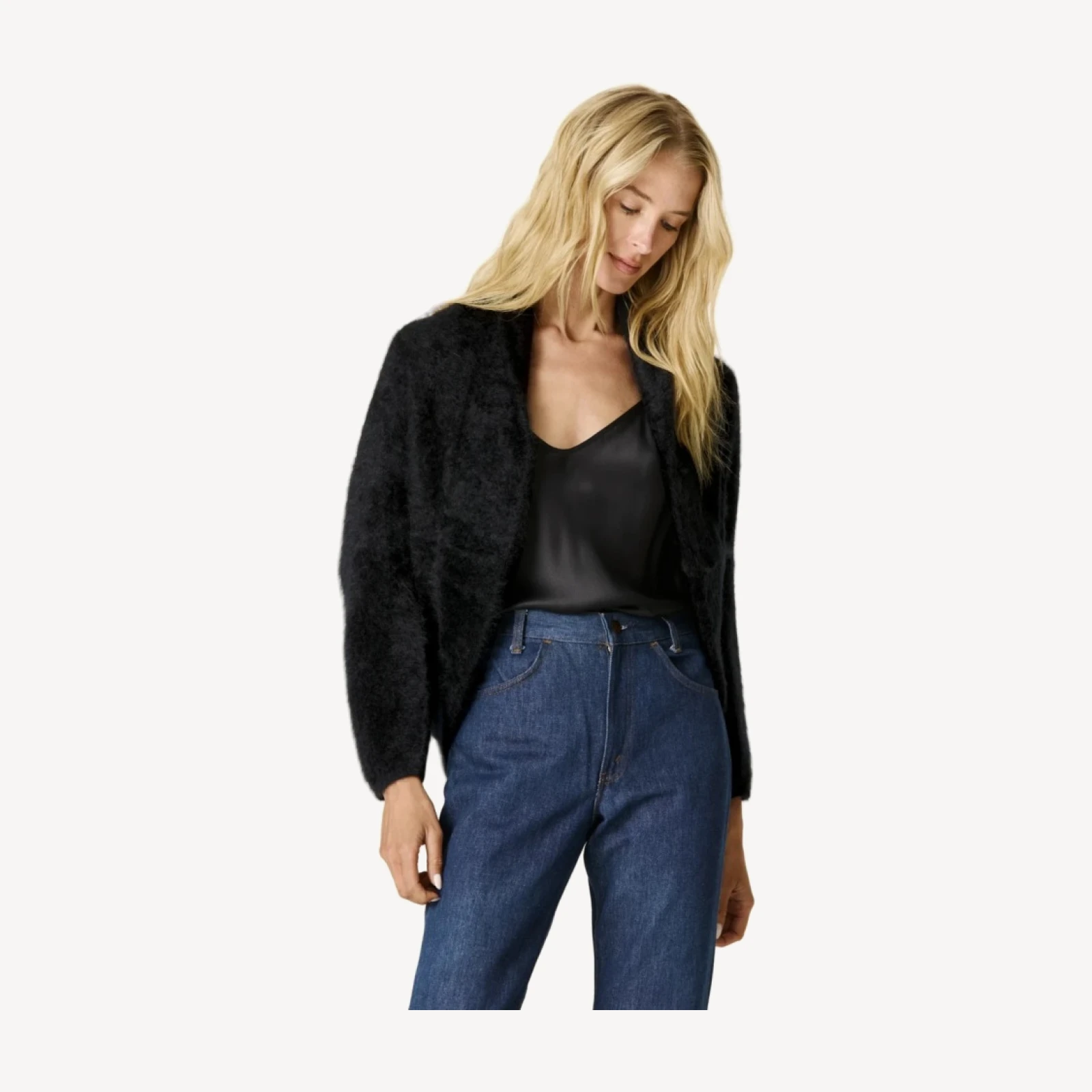 ROSALIND BRUSHED CASHMERE SHRUG - BLACK