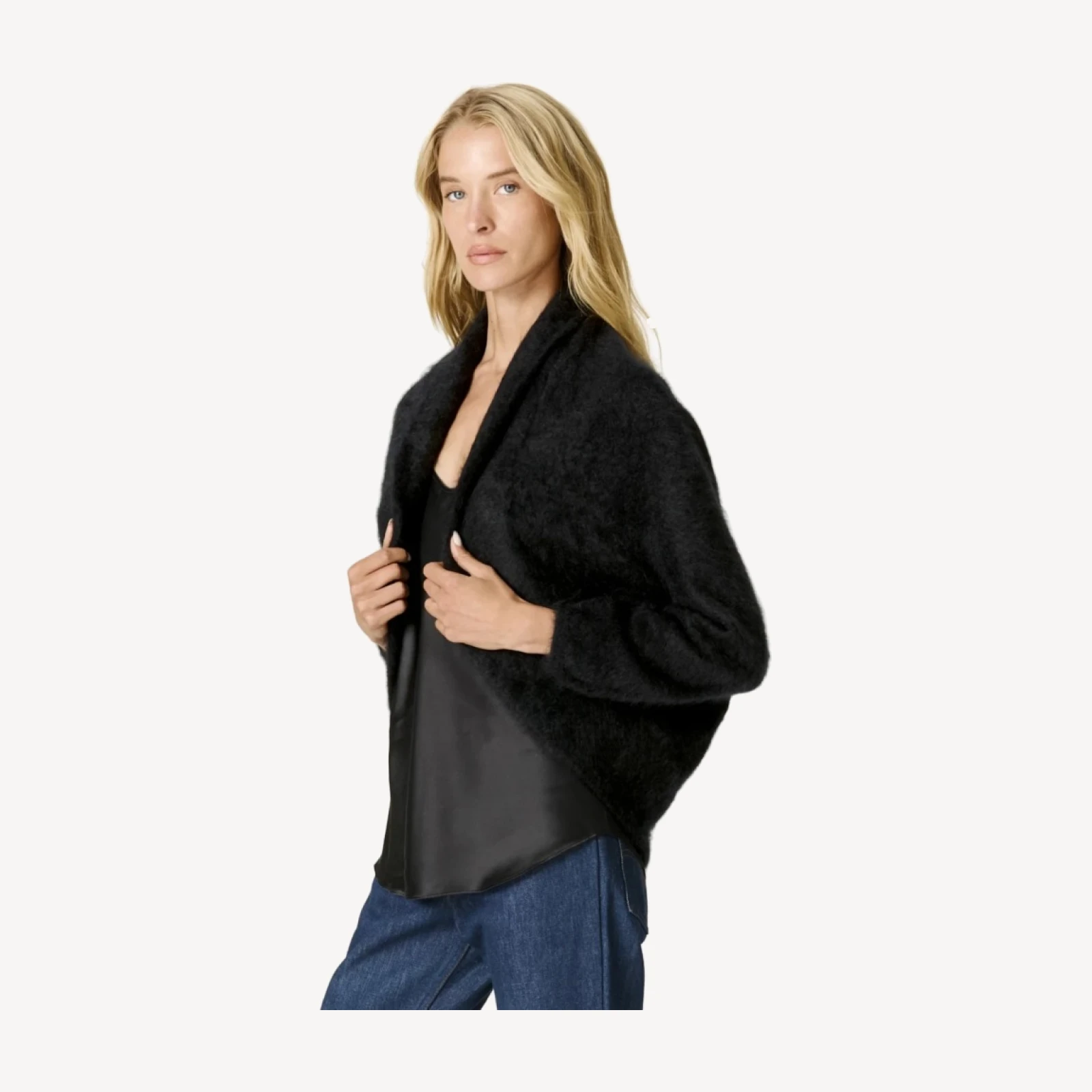 ROSALIND BRUSHED CASHMERE SHRUG - BLACK