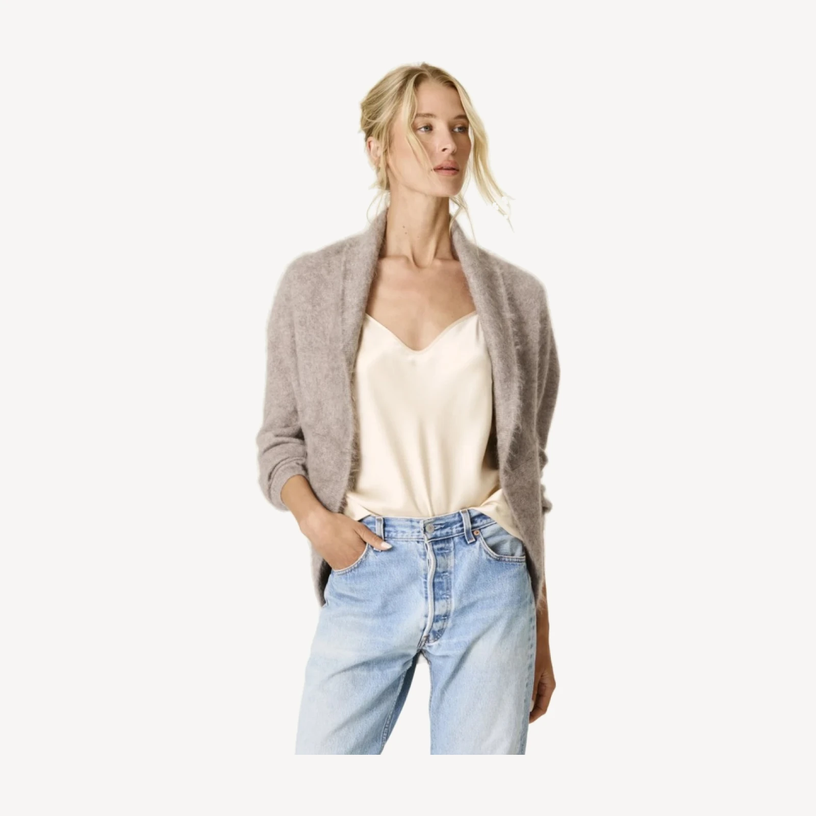 ROSALIND BRUSHED CASHMERE SHRUG - SMOKEY QUARTZ